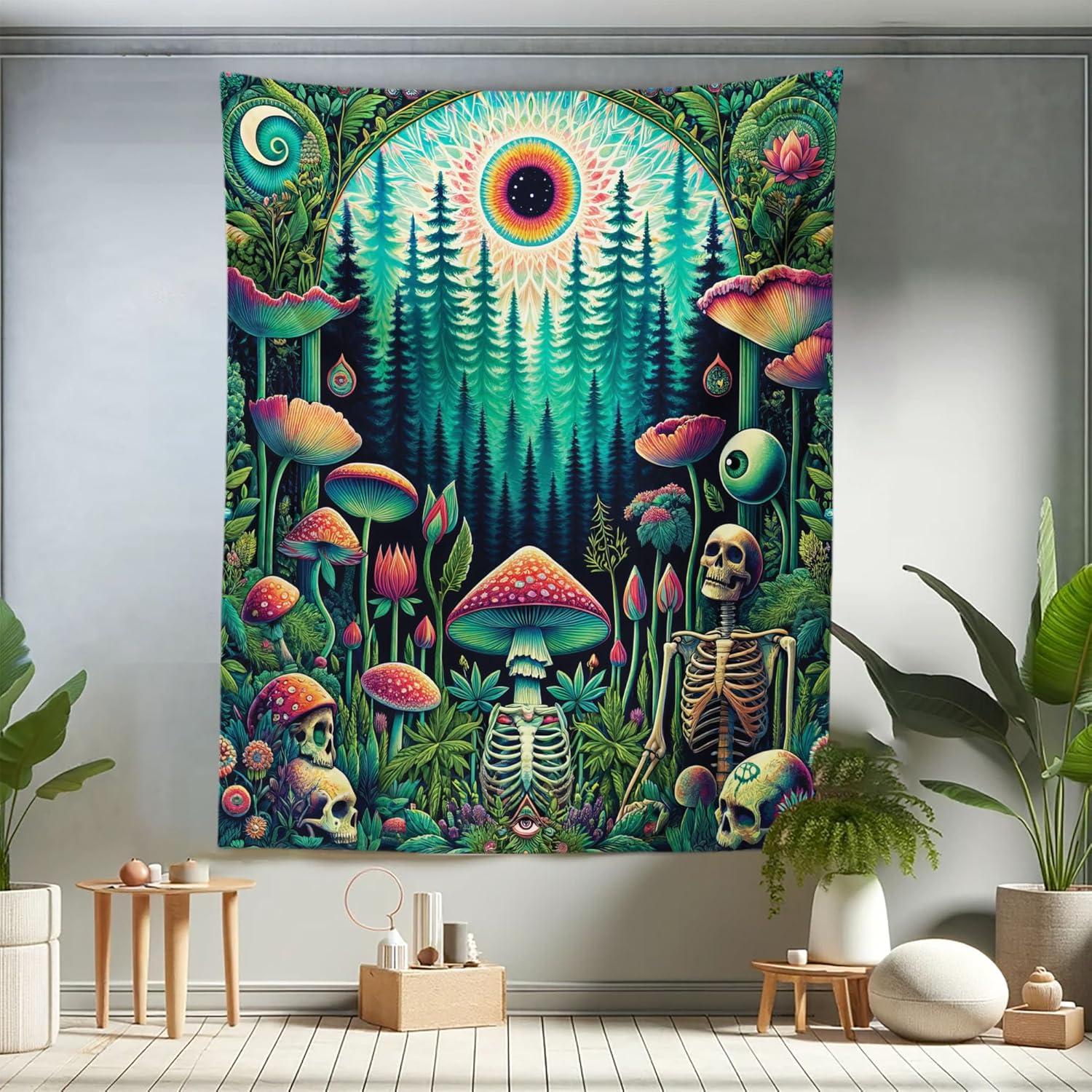 imageAmbesonne Hippie Tapestry Modern Scandi Crescent with Boho Floral and Leaves Greenery Black Cat Fabric Wall Hanging Decor for Bedroom Living Room Dorm 30quot X 45quot Grey Yellow Charcoal GreyFern Green Seafoam Coral