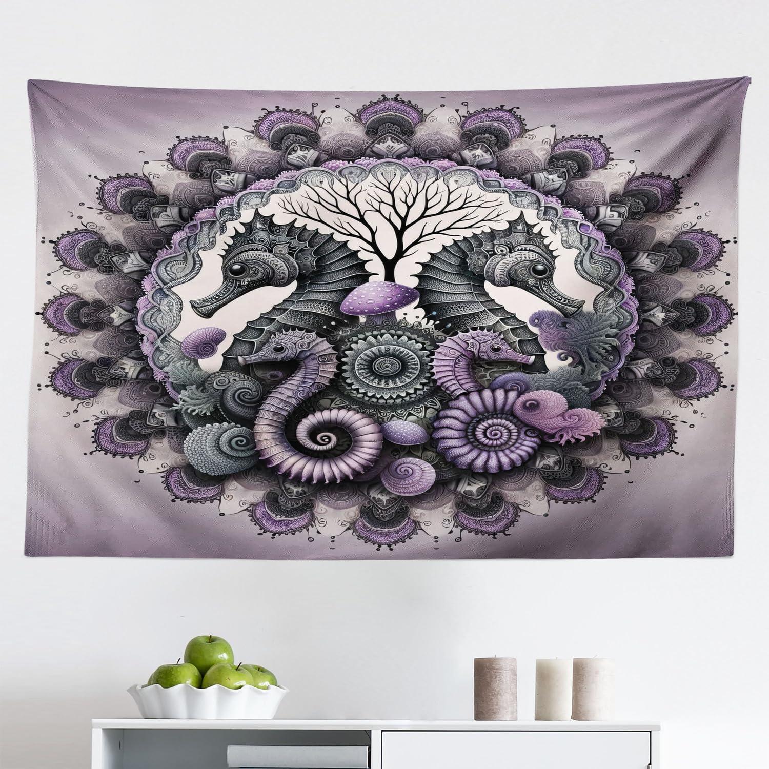 imageAmbesonne Hippie Tapestry Modern Scandi Crescent with Boho Floral and Leaves Greenery Black Cat Fabric Wall Hanging Decor for Bedroom Living Room Dorm 30quot X 45quot Grey Yellow Charcoal GreyMauve Grey