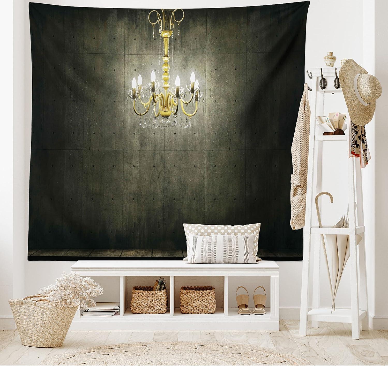 imageAmbesonne Hippie Tapestry Modern Scandi Crescent with Boho Floral and Leaves Greenery Black Cat Fabric Wall Hanging Decor for Bedroom Living Room Dorm 30quot X 45quot Grey Yellow Charcoal GreyGrey and Yellow