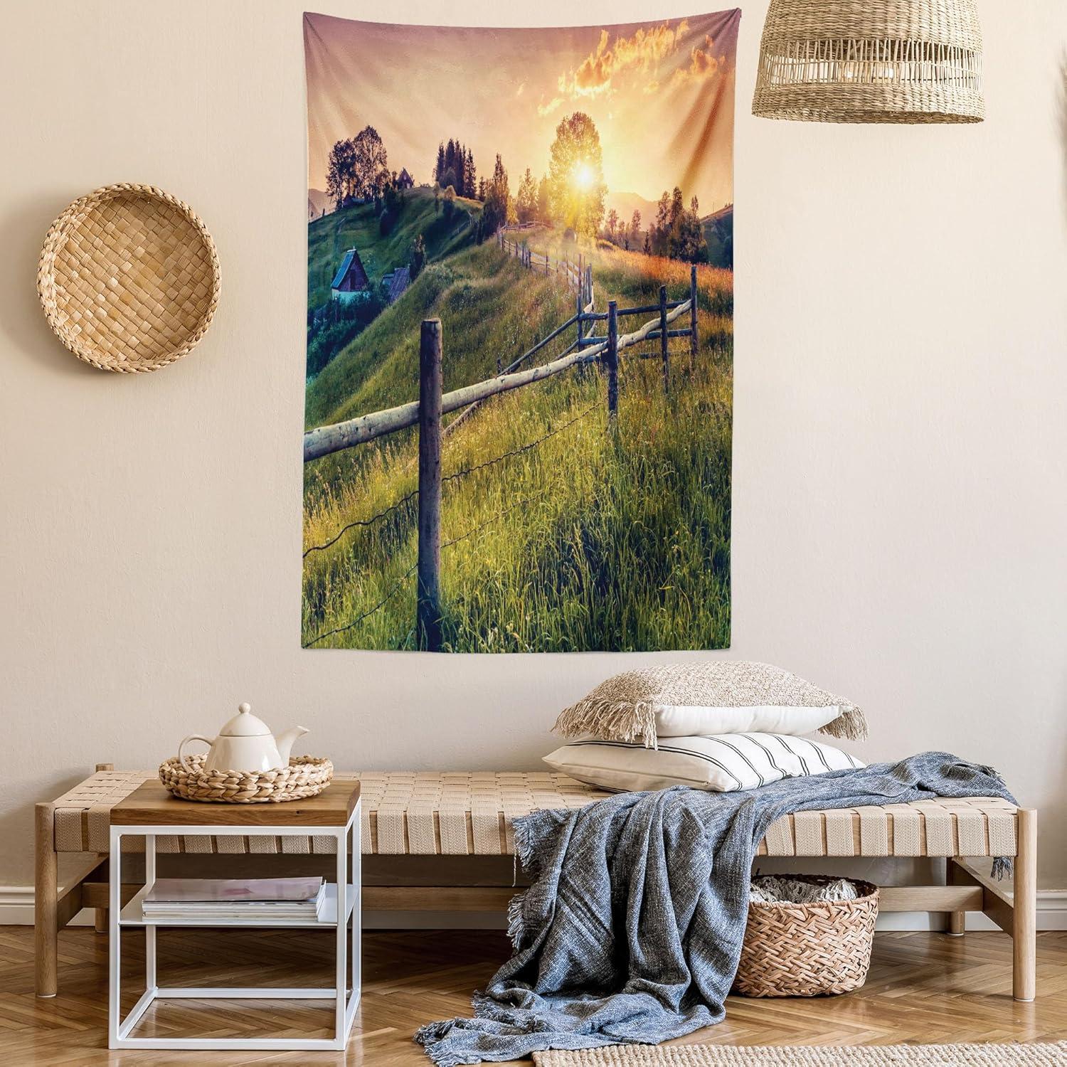 imageAmbesonne Hippie Tapestry Modern Scandi Crescent with Boho Floral and Leaves Greenery Black Cat Fabric Wall Hanging Decor for Bedroom Living Room Dorm 30quot X 45quot Grey Yellow Charcoal GreyFern Green Yellow
