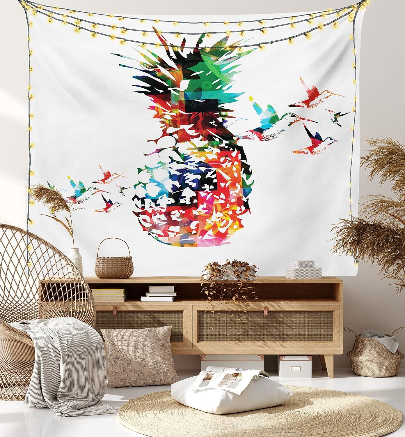 imageAmbesonne Hippie Tapestry Modern Scandi Crescent with Boho Floral and Leaves Greenery Black Cat Fabric Wall Hanging Decor for Bedroom Living Room Dorm 30quot X 45quot Grey Yellow Charcoal GreyMulticolor
