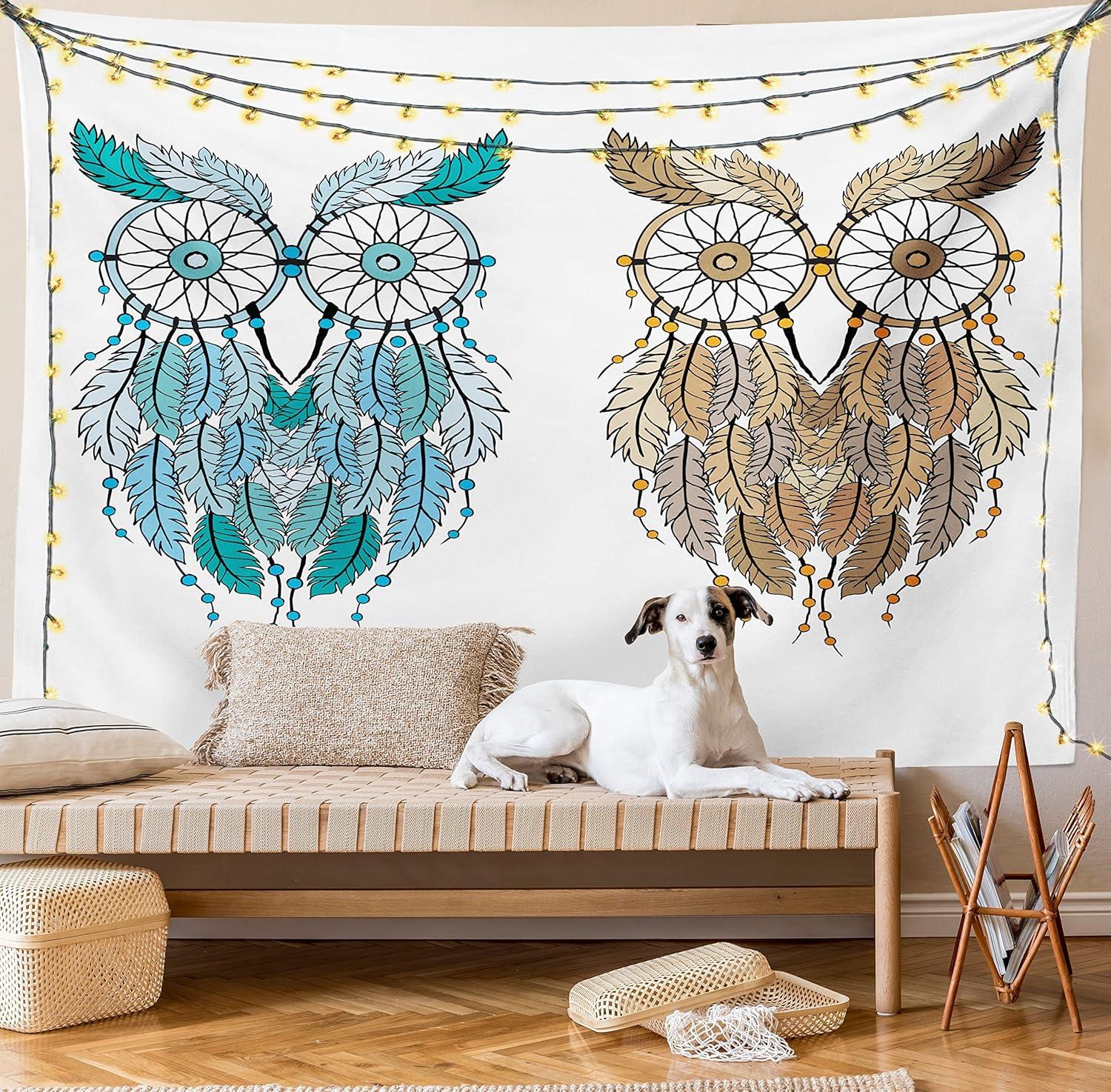 imageAmbesonne Hippie Tapestry Modern Scandi Crescent with Boho Floral and Leaves Greenery Black Cat Fabric Wall Hanging Decor for Bedroom Living Room Dorm 30quot X 45quot Grey Yellow Charcoal GreyCream White Teal