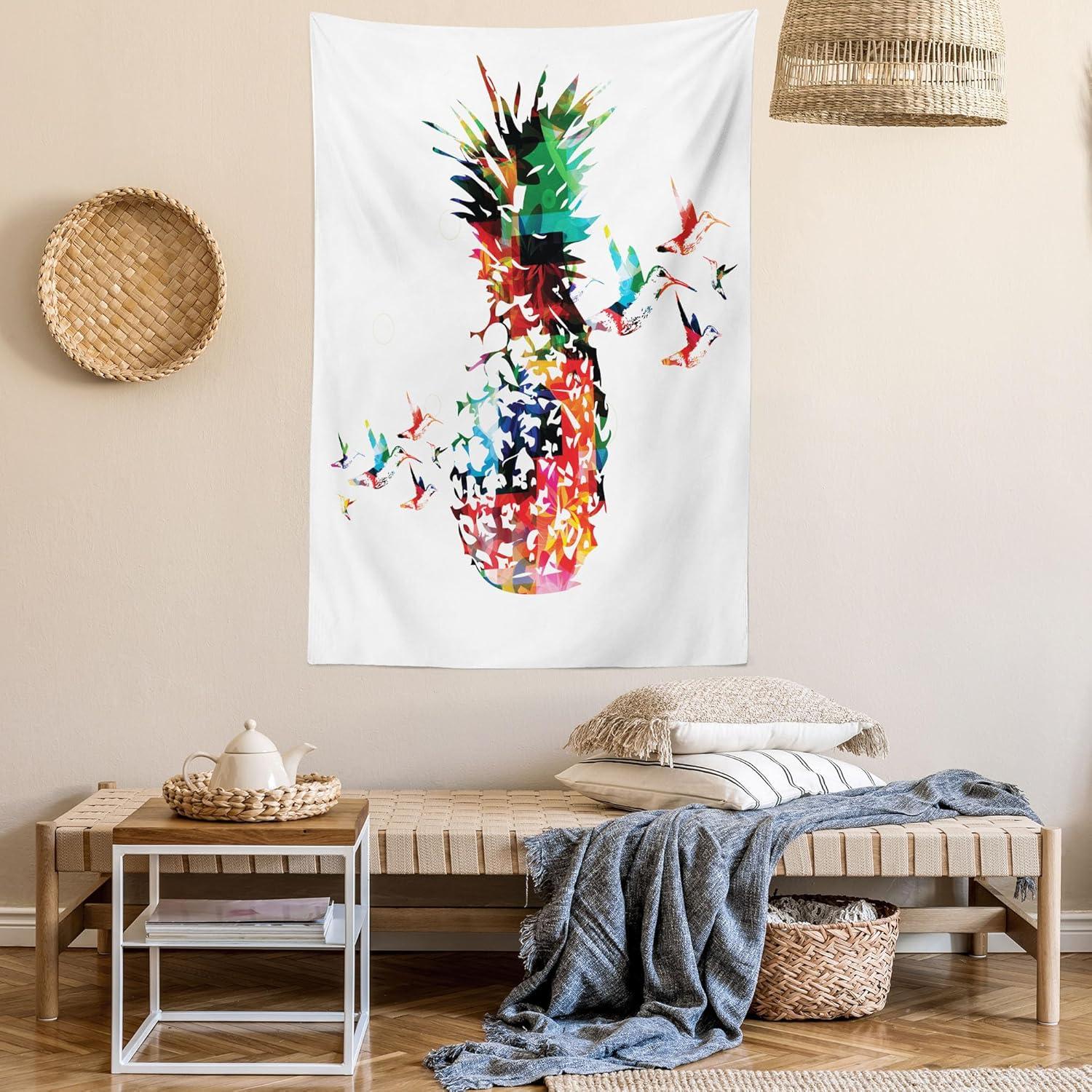 imageAmbesonne Hippie Tapestry Modern Scandi Crescent with Boho Floral and Leaves Greenery Black Cat Fabric Wall Hanging Decor for Bedroom Living Room Dorm 30quot X 45quot Grey Yellow Charcoal GreyMulticolor