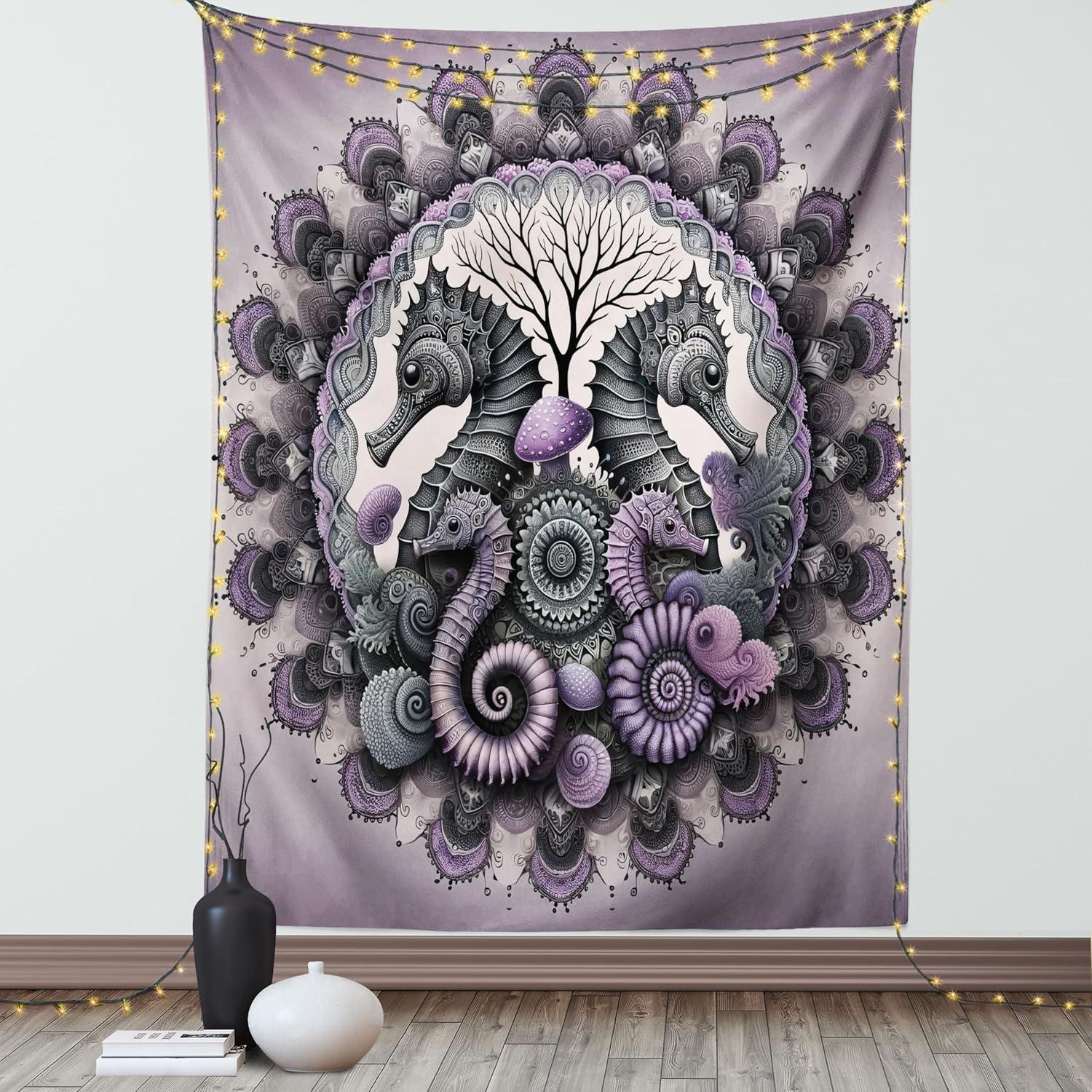 imageAmbesonne Hippie Tapestry Modern Scandi Crescent with Boho Floral and Leaves Greenery Black Cat Fabric Wall Hanging Decor for Bedroom Living Room Dorm 30quot X 45quot Grey Yellow Charcoal GreyMauve Grey