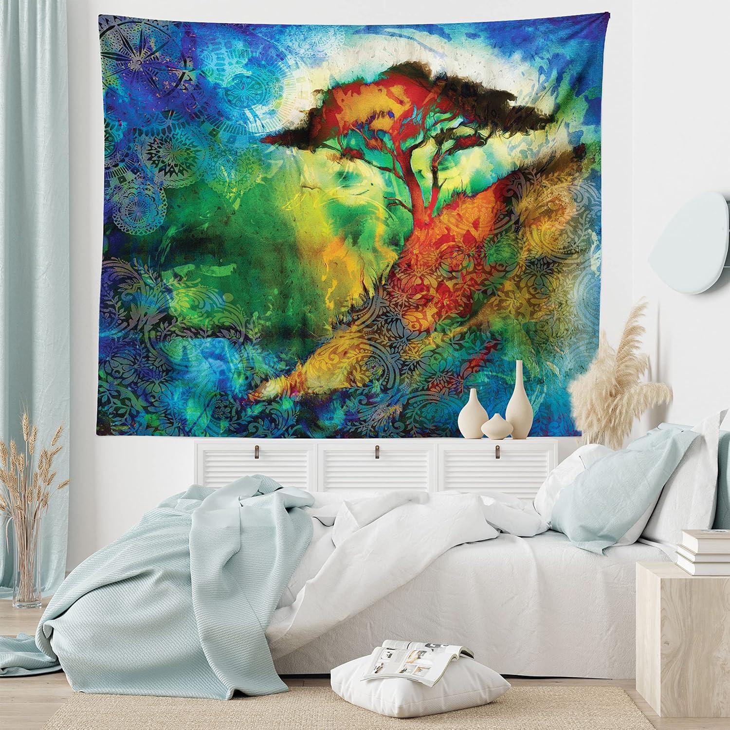 imageAmbesonne Hippie Tapestry Modern Scandi Crescent with Boho Floral and Leaves Greenery Black Cat Fabric Wall Hanging Decor for Bedroom Living Room Dorm 30quot X 45quot Grey Yellow Charcoal GreyBlue Green