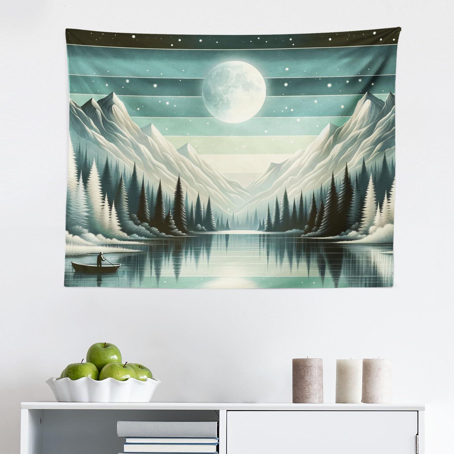 imageAmbesonne Hippie Tapestry Modern Scandi Crescent with Boho Floral and Leaves Greenery Black Cat Fabric Wall Hanging Decor for Bedroom Living Room Dorm 30quot X 45quot Grey Yellow Charcoal GreySeafoam Laurel Green