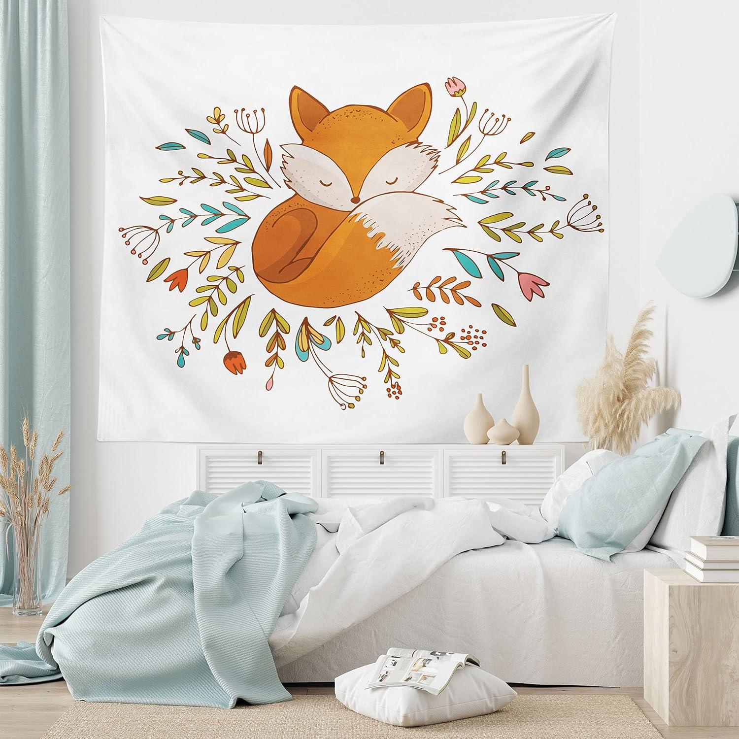 imageAmbesonne Hippie Tapestry Modern Scandi Crescent with Boho Floral and Leaves Greenery Black Cat Fabric Wall Hanging Decor for Bedroom Living Room Dorm 30quot X 45quot Grey Yellow Charcoal GreyDark Orange