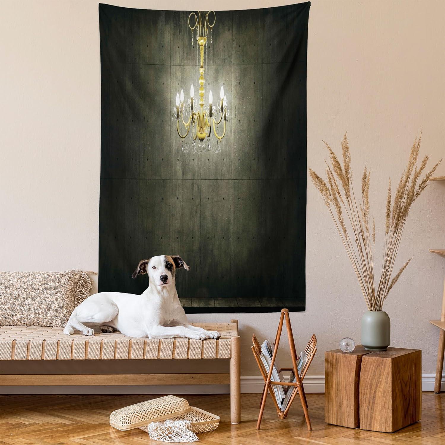 imageAmbesonne Hippie Tapestry Modern Scandi Crescent with Boho Floral and Leaves Greenery Black Cat Fabric Wall Hanging Decor for Bedroom Living Room Dorm 30quot X 45quot Grey Yellow Charcoal GreyGrey and Yellow
