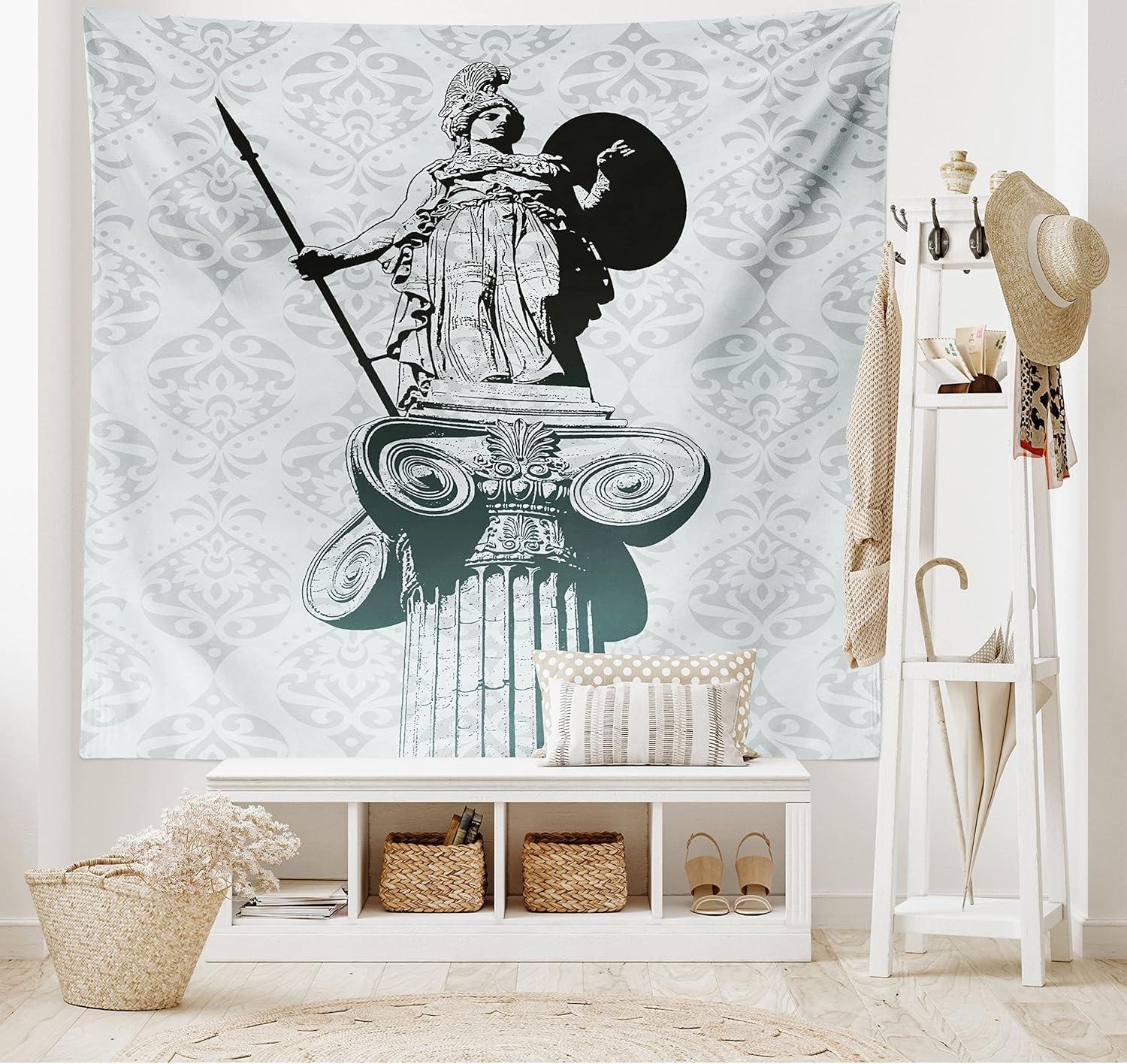 imageAmbesonne Hippie Tapestry Modern Scandi Crescent with Boho Floral and Leaves Greenery Black Cat Fabric Wall Hanging Decor for Bedroom Living Room Dorm 30quot X 45quot Grey Yellow Charcoal GreyPale Turquoise Black