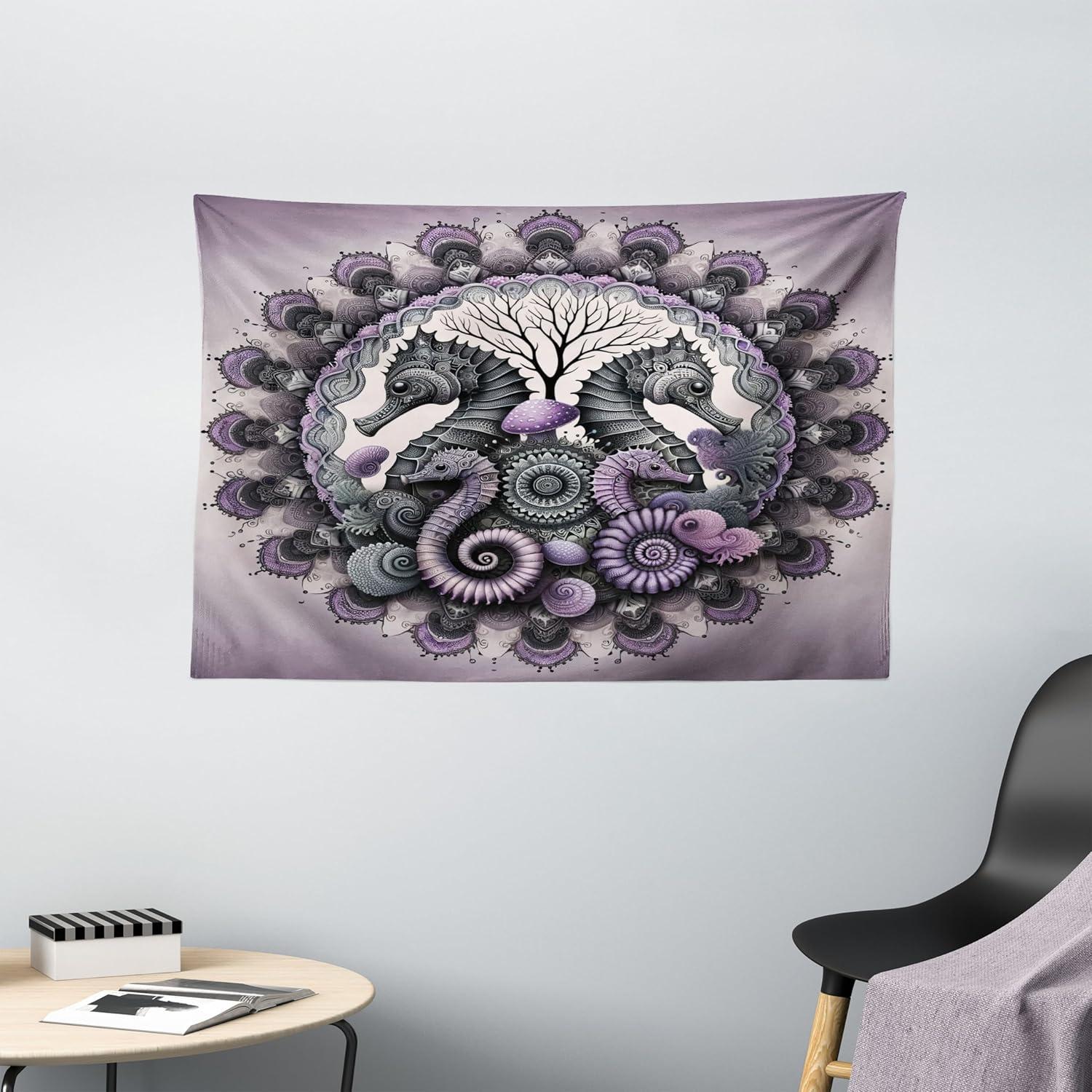 imageAmbesonne Hippie Tapestry Modern Scandi Crescent with Boho Floral and Leaves Greenery Black Cat Fabric Wall Hanging Decor for Bedroom Living Room Dorm 30quot X 45quot Grey Yellow Charcoal GreyMauve Grey