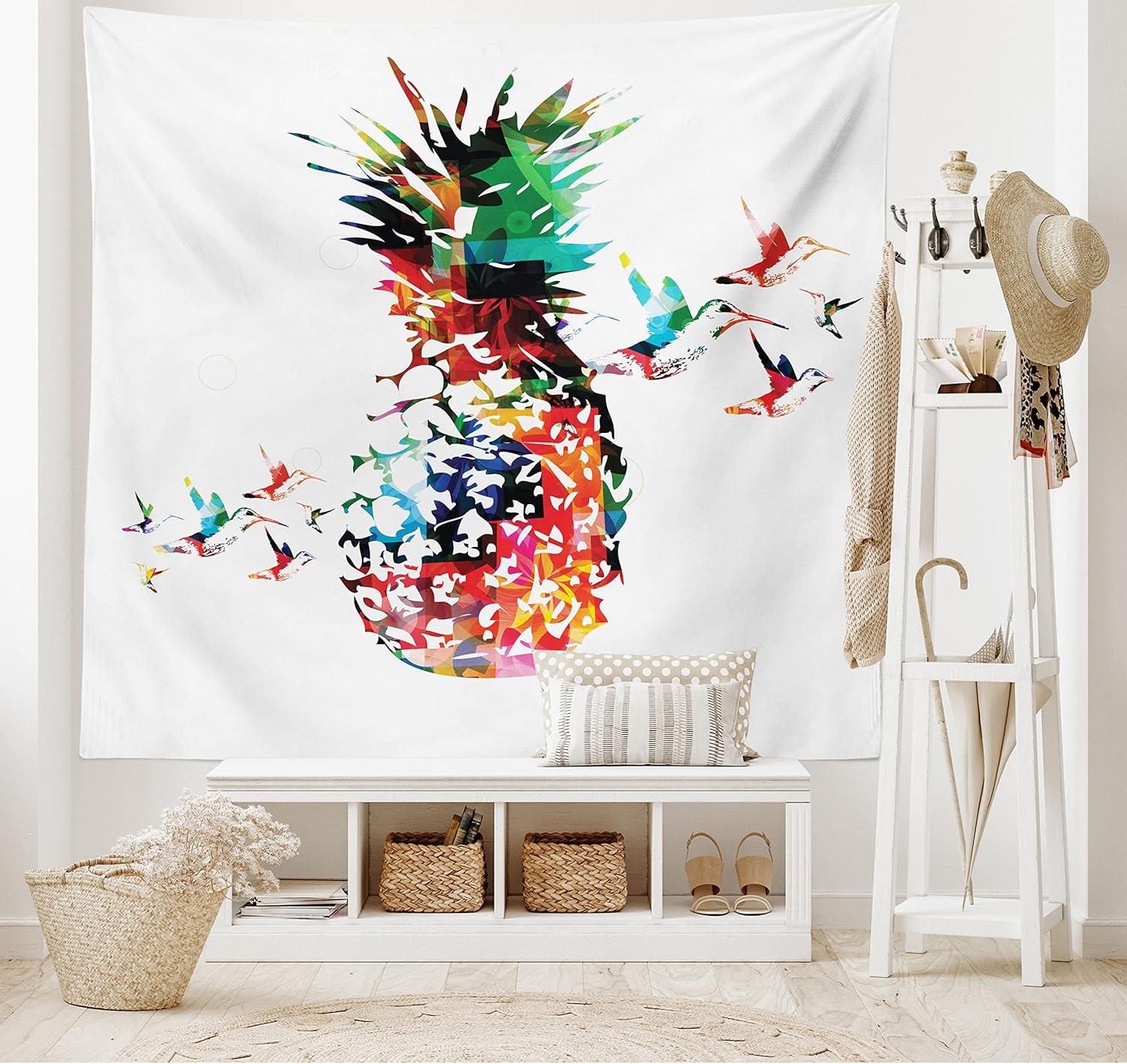 imageAmbesonne Hippie Tapestry Modern Scandi Crescent with Boho Floral and Leaves Greenery Black Cat Fabric Wall Hanging Decor for Bedroom Living Room Dorm 30quot X 45quot Grey Yellow Charcoal GreyRed Green