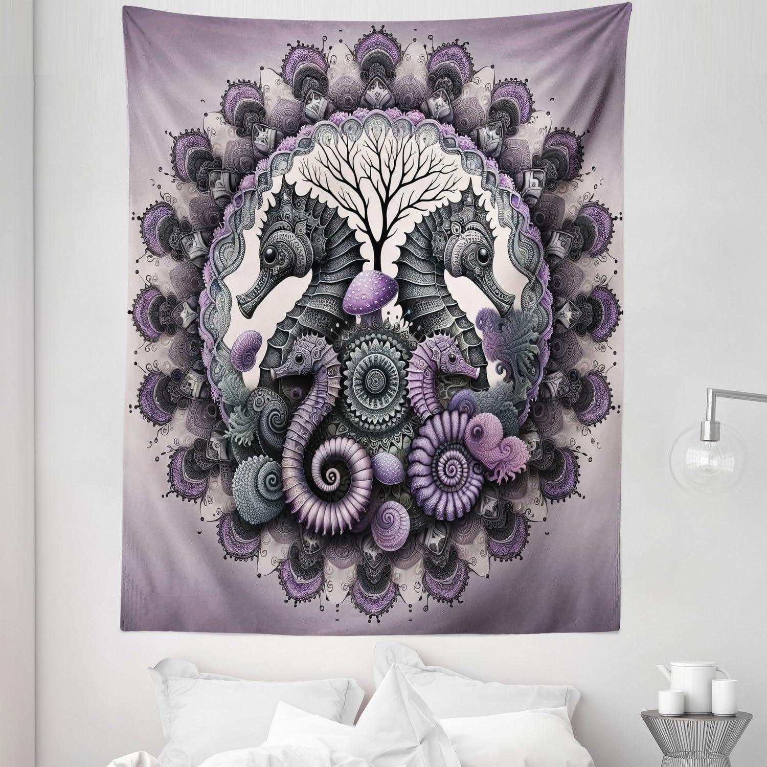 imageAmbesonne Hippie Tapestry Modern Scandi Crescent with Boho Floral and Leaves Greenery Black Cat Fabric Wall Hanging Decor for Bedroom Living Room Dorm 30quot X 45quot Grey Yellow Charcoal GreyMauve Grey