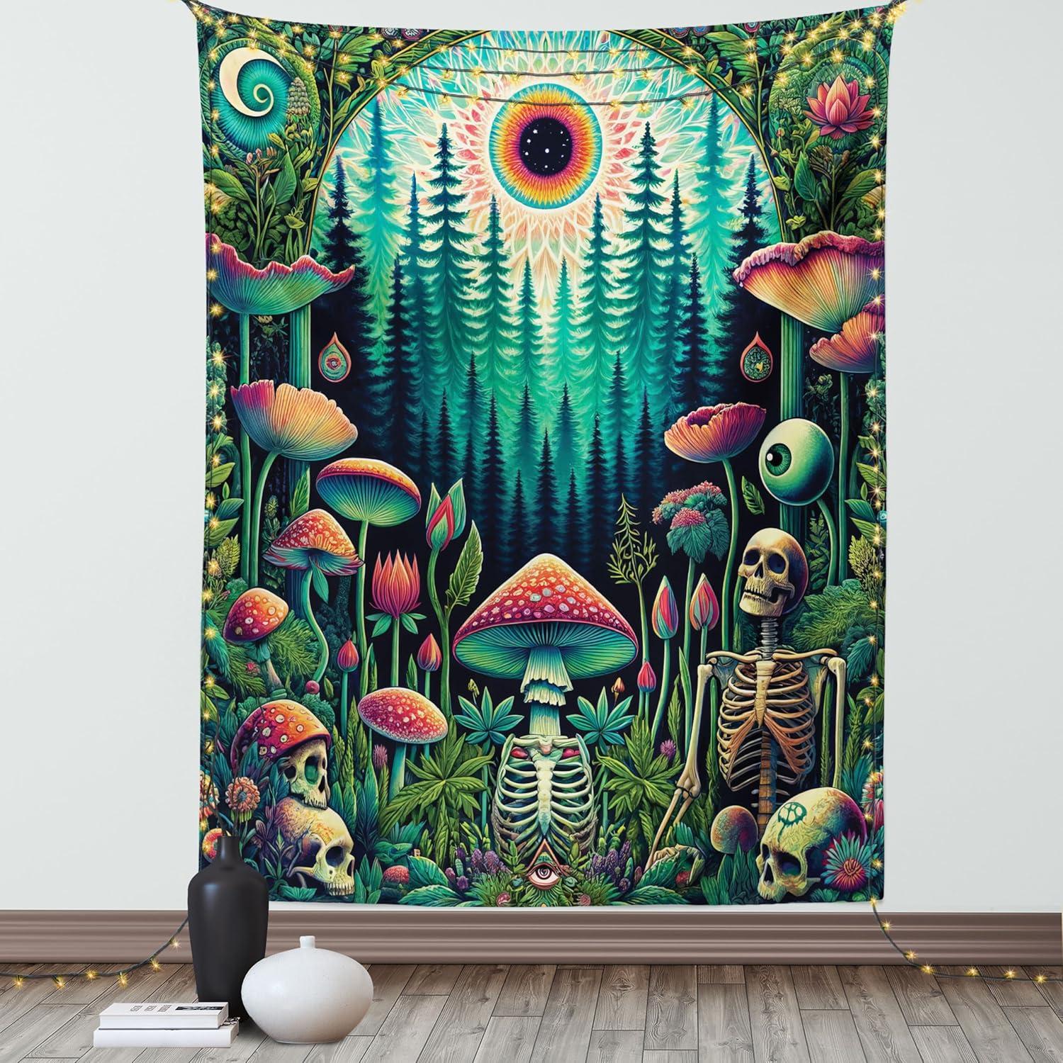 imageAmbesonne Hippie Tapestry Modern Scandi Crescent with Boho Floral and Leaves Greenery Black Cat Fabric Wall Hanging Decor for Bedroom Living Room Dorm 30quot X 45quot Grey Yellow Charcoal GreyFern Green Seafoam Coral