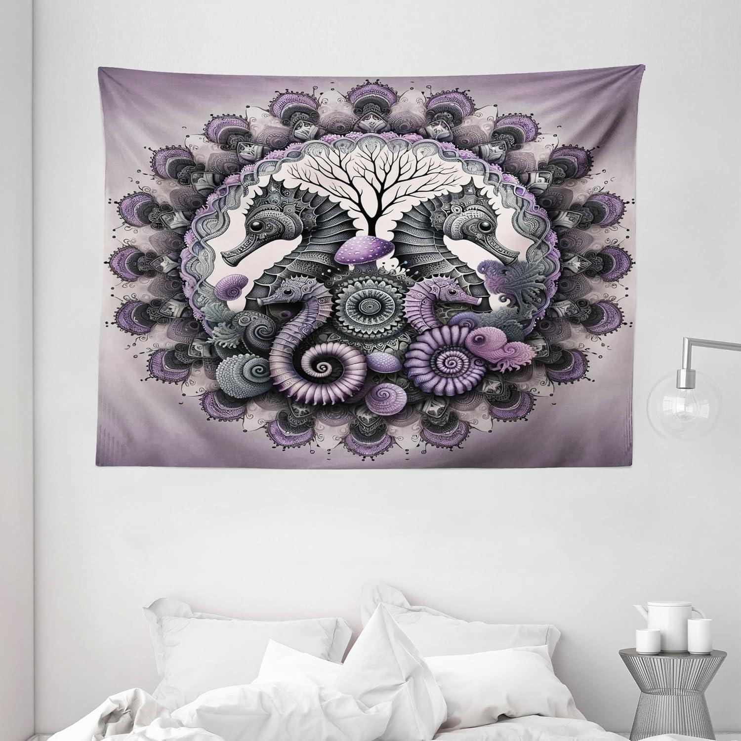 imageAmbesonne Hippie Tapestry Modern Scandi Crescent with Boho Floral and Leaves Greenery Black Cat Fabric Wall Hanging Decor for Bedroom Living Room Dorm 30quot X 45quot Grey Yellow Charcoal GreyMauve Grey