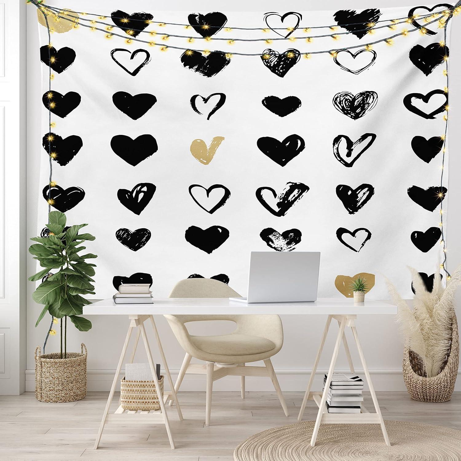 imageAmbesonne Hippie Tapestry Modern Scandi Crescent with Boho Floral and Leaves Greenery Black Cat Fabric Wall Hanging Decor for Bedroom Living Room Dorm 30quot X 45quot Grey Yellow Charcoal GreyTan Black White