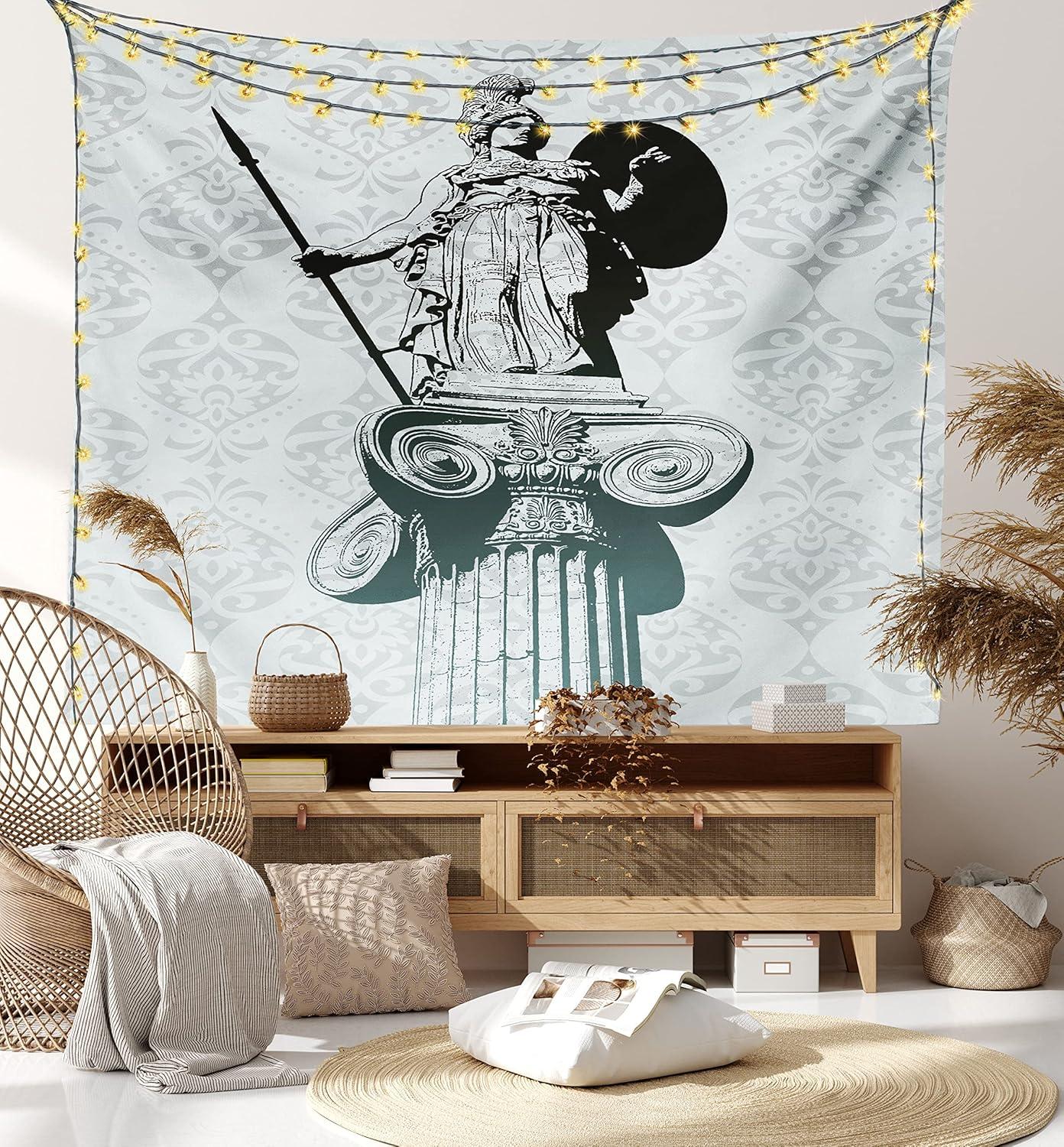 imageAmbesonne Hippie Tapestry Modern Scandi Crescent with Boho Floral and Leaves Greenery Black Cat Fabric Wall Hanging Decor for Bedroom Living Room Dorm 30quot X 45quot Grey Yellow Charcoal GreyPale Turquoise Black