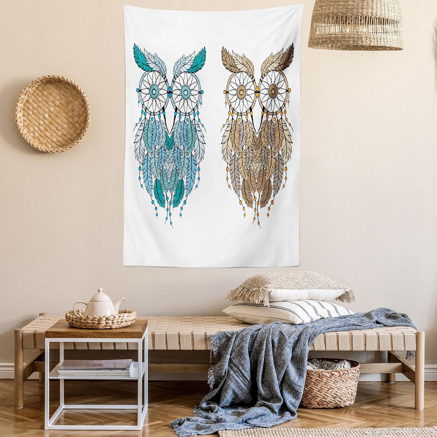 imageAmbesonne Hippie Tapestry Modern Scandi Crescent with Boho Floral and Leaves Greenery Black Cat Fabric Wall Hanging Decor for Bedroom Living Room Dorm 30quot X 45quot Grey Yellow Charcoal GreyCream White Teal