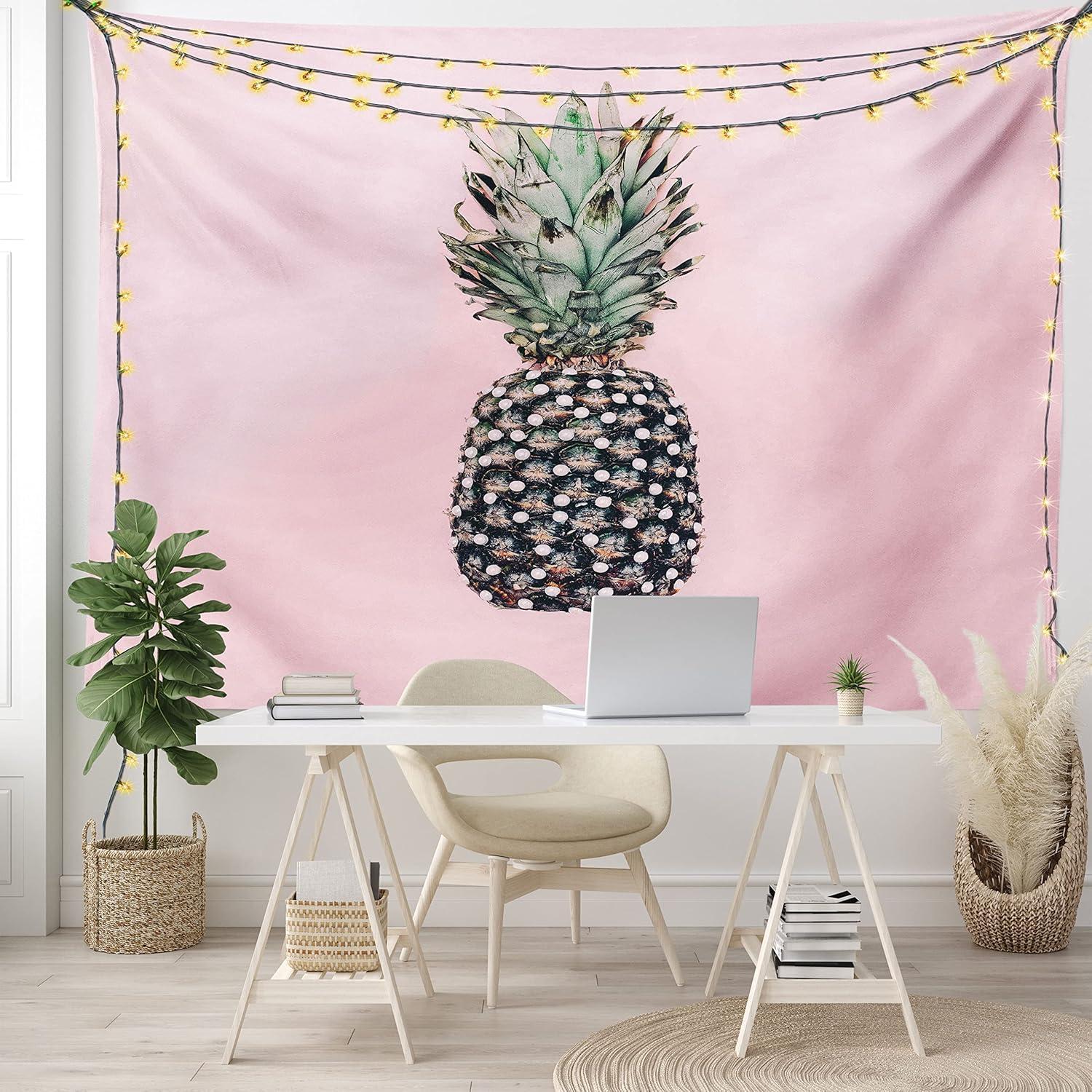 imageAmbesonne Hippie Tapestry Modern Scandi Crescent with Boho Floral and Leaves Greenery Black Cat Fabric Wall Hanging Decor for Bedroom Living Room Dorm 30quot X 45quot Grey Yellow Charcoal GreyPink and Green