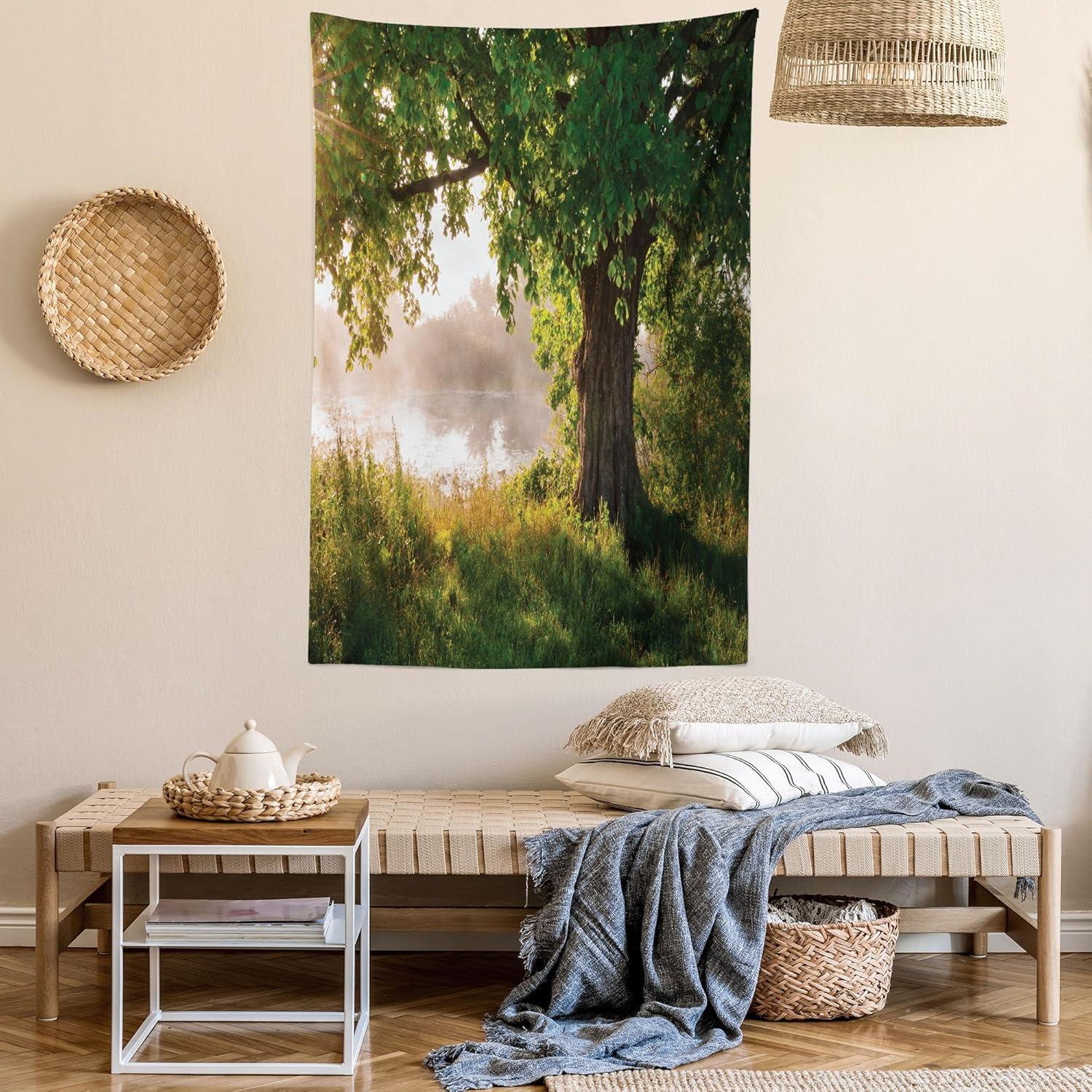 imageAmbesonne Hippie Tapestry Modern Scandi Crescent with Boho Floral and Leaves Greenery Black Cat Fabric Wall Hanging Decor for Bedroom Living Room Dorm 30quot X 45quot Grey Yellow Charcoal GreyBrown Green Dust