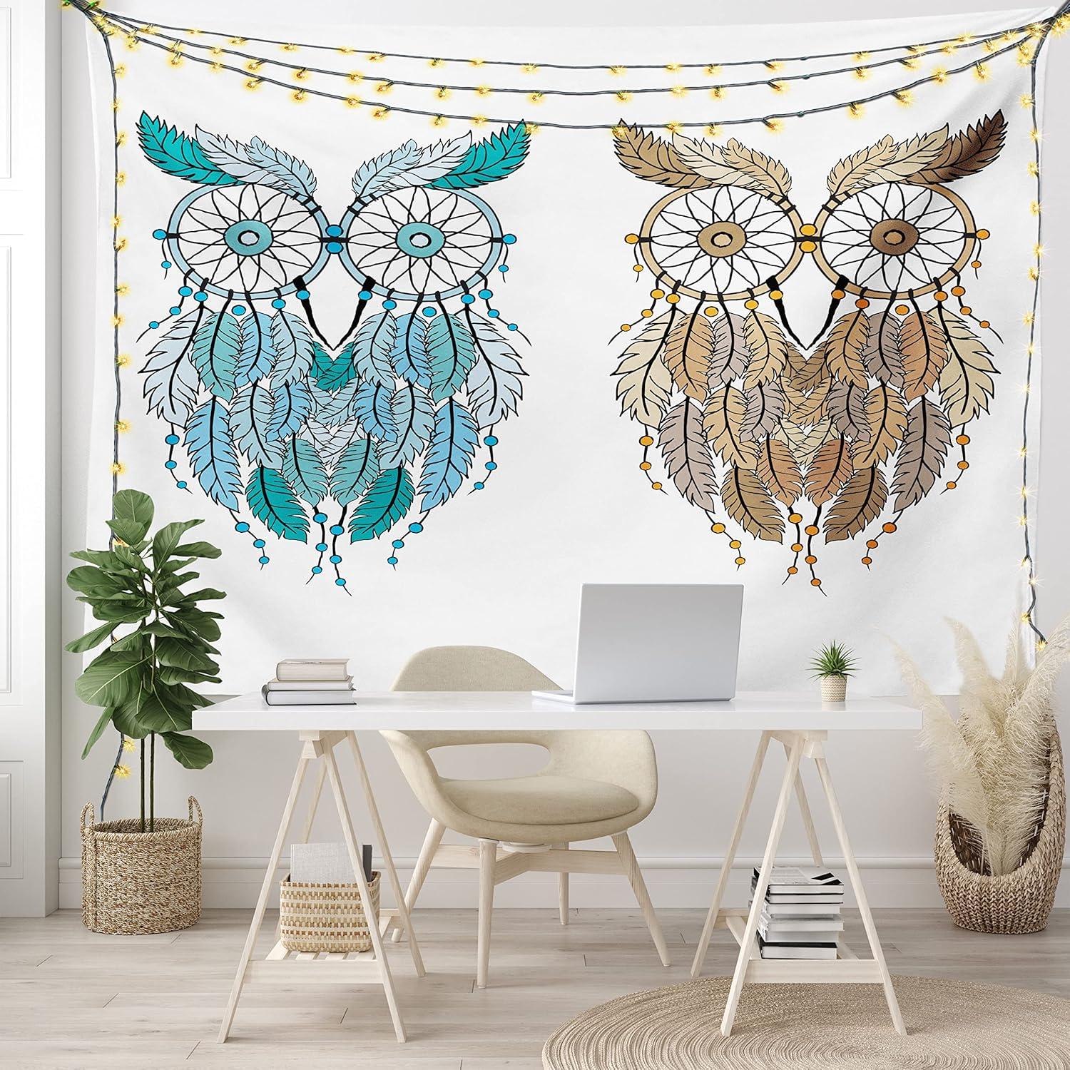 imageAmbesonne Hippie Tapestry Modern Scandi Crescent with Boho Floral and Leaves Greenery Black Cat Fabric Wall Hanging Decor for Bedroom Living Room Dorm 30quot X 45quot Grey Yellow Charcoal GreyCream White Teal
