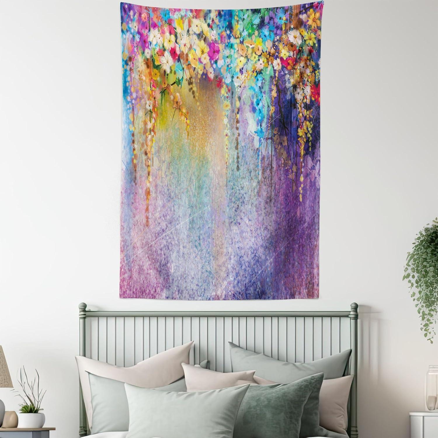 imageAmbesonne Hippie Tapestry Modern Scandi Crescent with Boho Floral and Leaves Greenery Black Cat Fabric Wall Hanging Decor for Bedroom Living Room Dorm 30quot X 45quot Grey Yellow Charcoal GreyBlue Purple