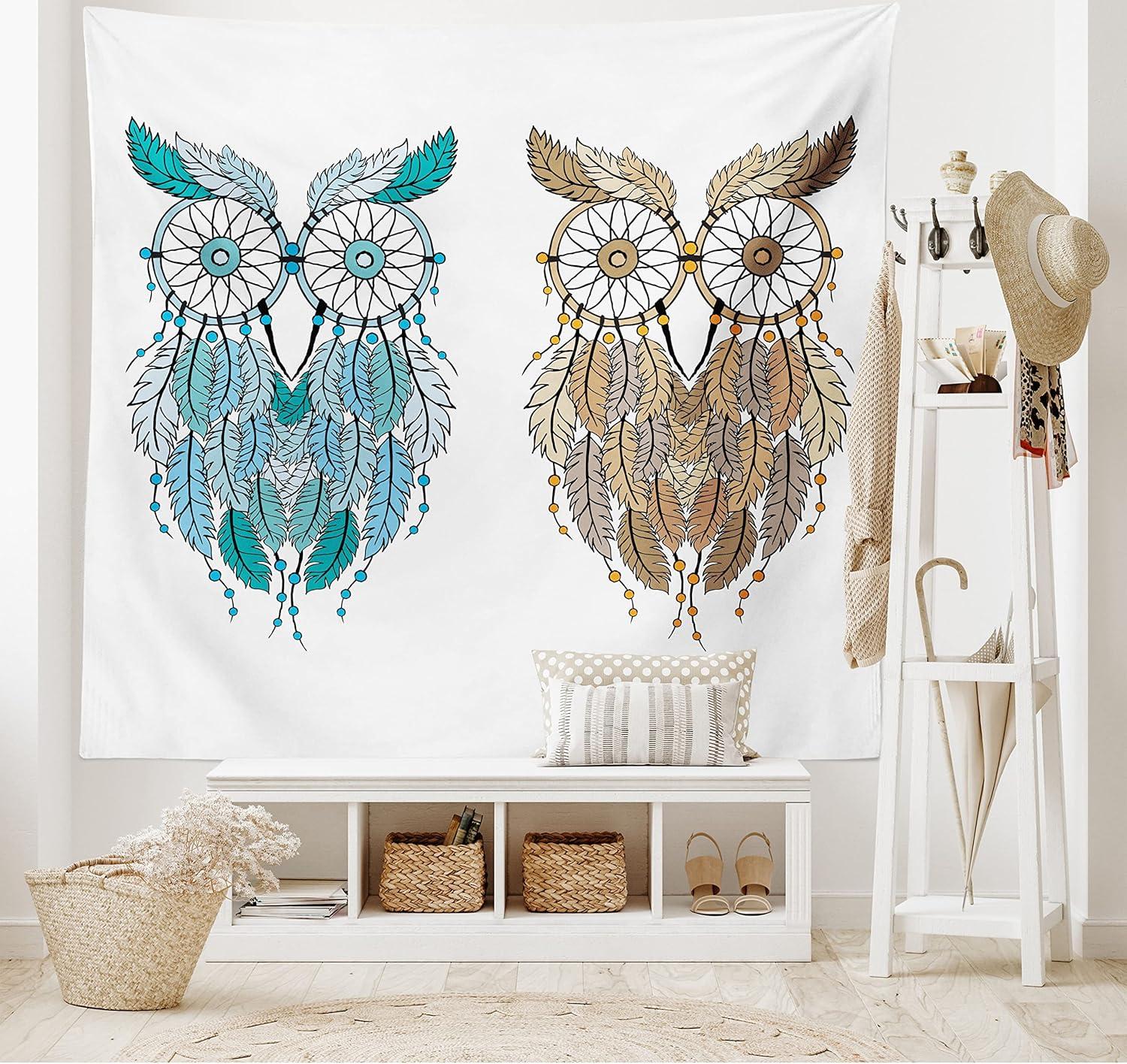 imageAmbesonne Hippie Tapestry Modern Scandi Crescent with Boho Floral and Leaves Greenery Black Cat Fabric Wall Hanging Decor for Bedroom Living Room Dorm 30quot X 45quot Grey Yellow Charcoal GreyCream White Teal