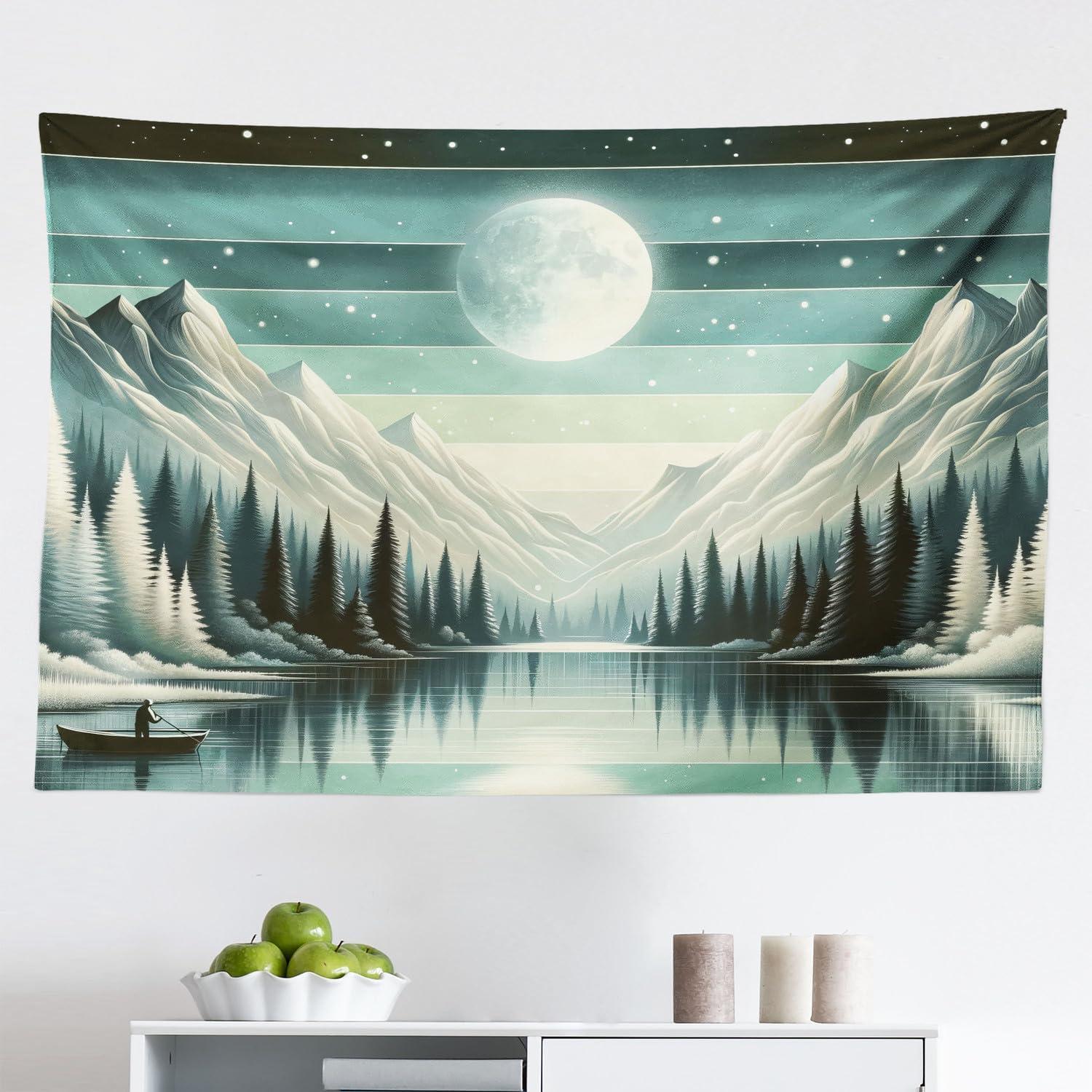 imageAmbesonne Hippie Tapestry Modern Scandi Crescent with Boho Floral and Leaves Greenery Black Cat Fabric Wall Hanging Decor for Bedroom Living Room Dorm 30quot X 45quot Grey Yellow Charcoal GreySeafoam Laurel Green