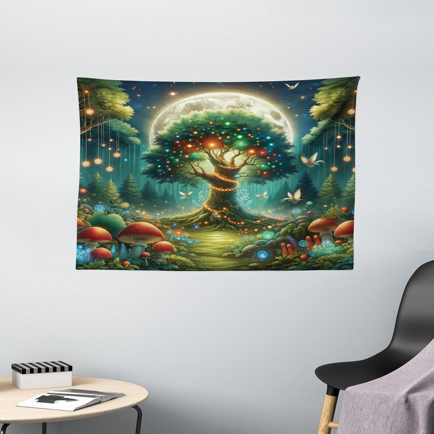 imageAmbesonne Hippie Tapestry Modern Scandi Crescent with Boho Floral and Leaves Greenery Black Cat Fabric Wall Hanging Decor for Bedroom Living Room Dorm 30quot X 45quot Grey Yellow Charcoal GreyRedwood Olive Green