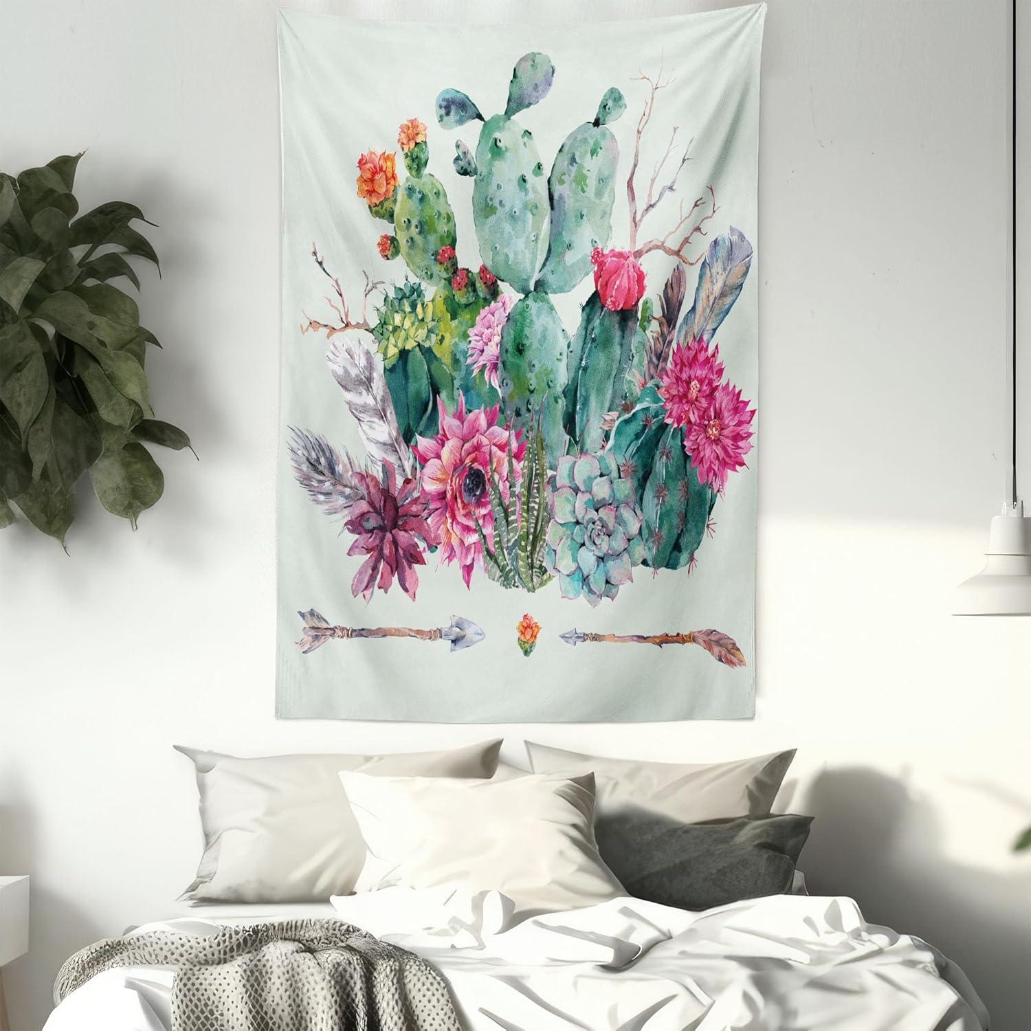 imageAmbesonne Hippie Tapestry Modern Scandi Crescent with Boho Floral and Leaves Greenery Black Cat Fabric Wall Hanging Decor for Bedroom Living Room Dorm 30quot X 45quot Grey Yellow Charcoal GreyRose Green Brown