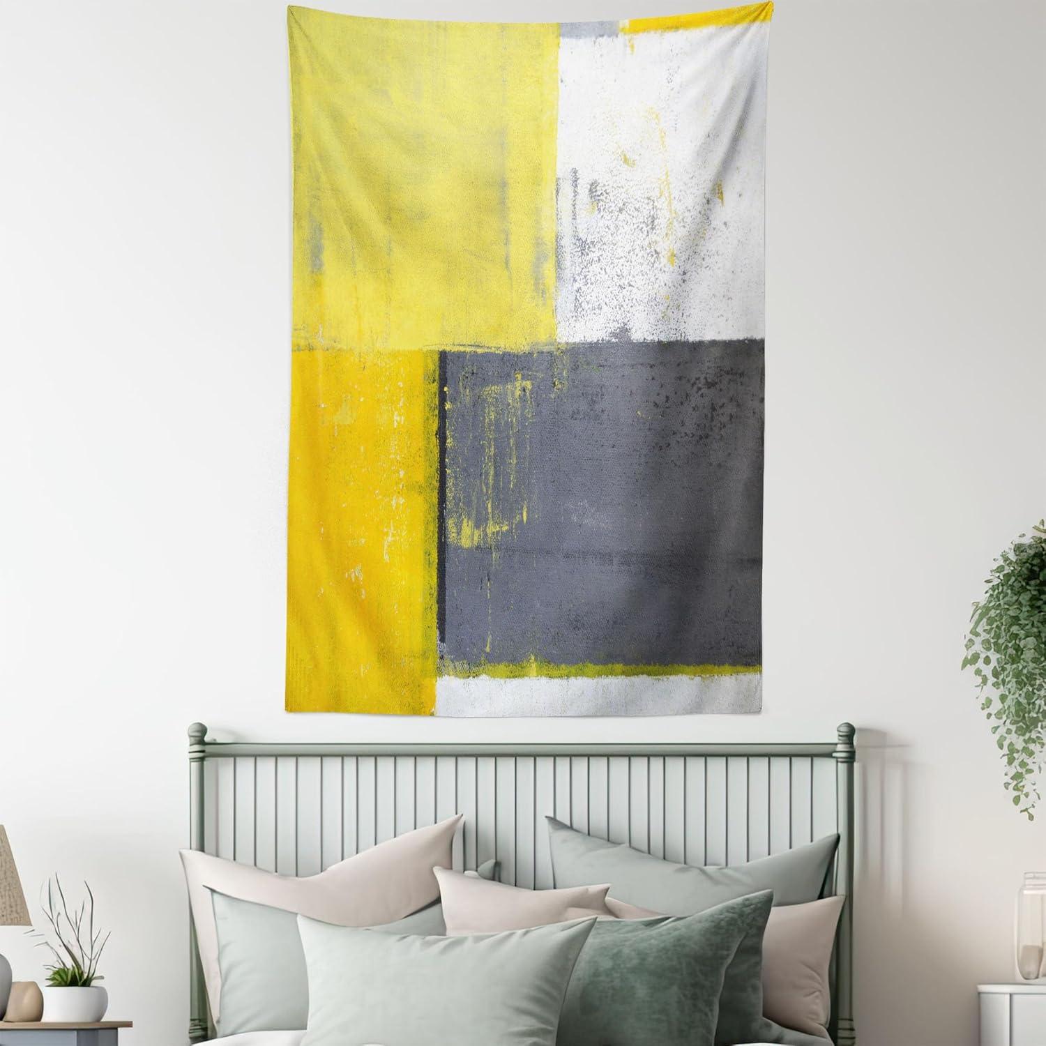 imageAmbesonne Hippie Tapestry Modern Scandi Crescent with Boho Floral and Leaves Greenery Black Cat Fabric Wall Hanging Decor for Bedroom Living Room Dorm 30quot X 45quot Grey Yellow Charcoal GreyCharcoal Yellow