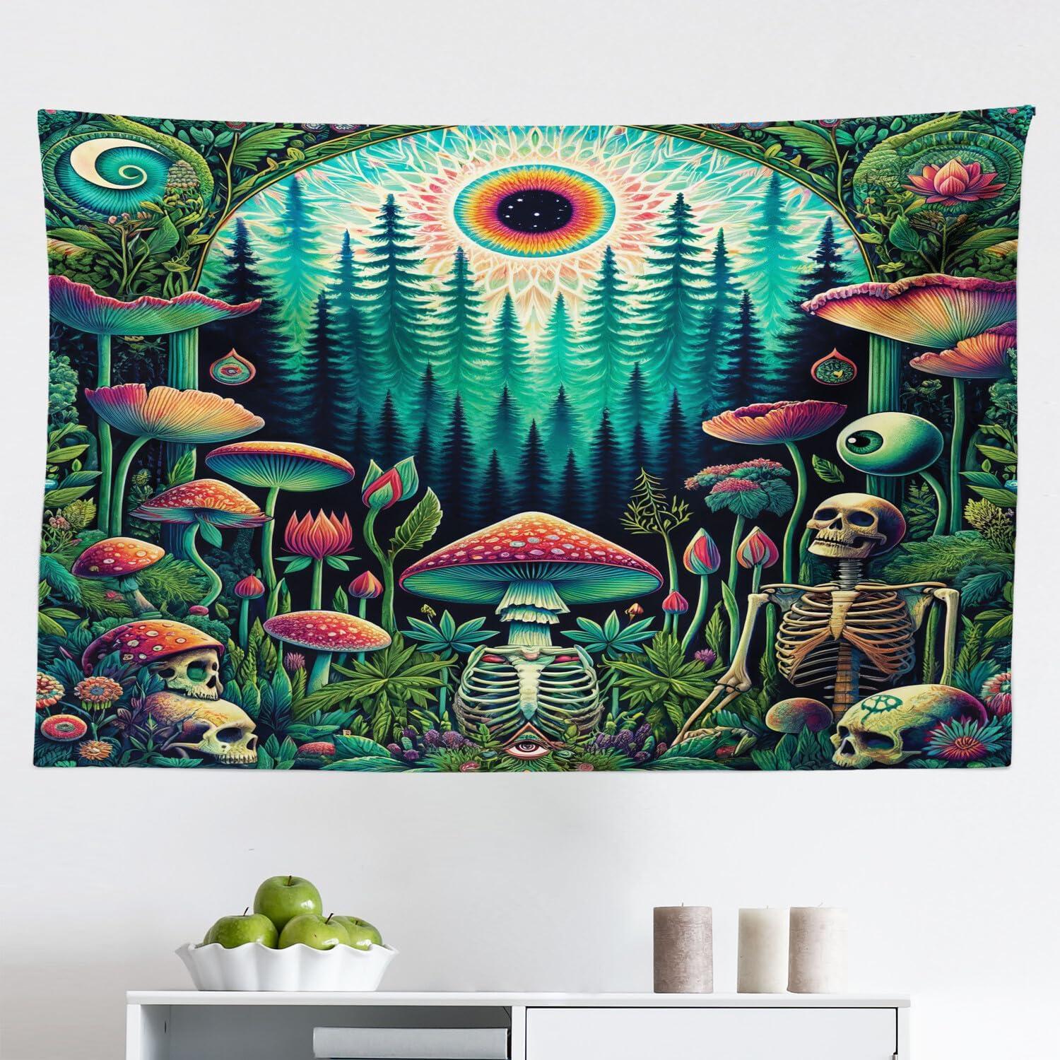 imageAmbesonne Hippie Tapestry Modern Scandi Crescent with Boho Floral and Leaves Greenery Black Cat Fabric Wall Hanging Decor for Bedroom Living Room Dorm 30quot X 45quot Grey Yellow Charcoal GreyFern Green Seafoam Coral