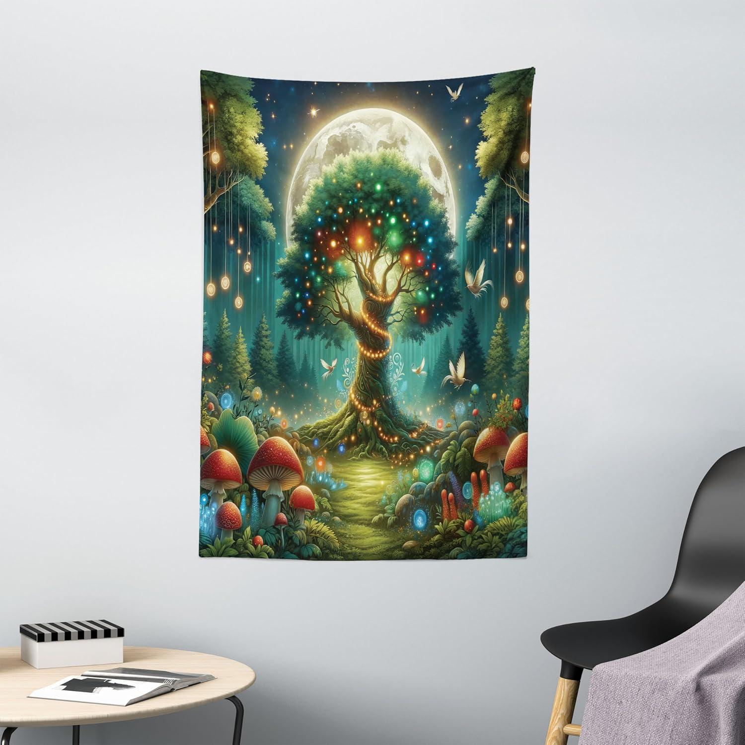 imageAmbesonne Hippie Tapestry Modern Scandi Crescent with Boho Floral and Leaves Greenery Black Cat Fabric Wall Hanging Decor for Bedroom Living Room Dorm 30quot X 45quot Grey Yellow Charcoal GreyRedwood Olive Green
