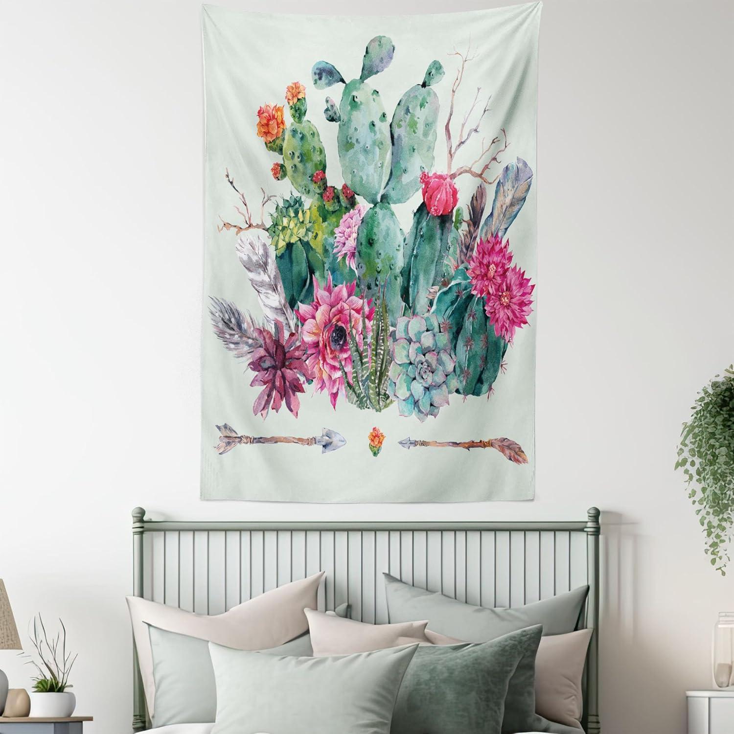 imageAmbesonne Hippie Tapestry Modern Scandi Crescent with Boho Floral and Leaves Greenery Black Cat Fabric Wall Hanging Decor for Bedroom Living Room Dorm 30quot X 45quot Grey Yellow Charcoal GreyRose Green Brown