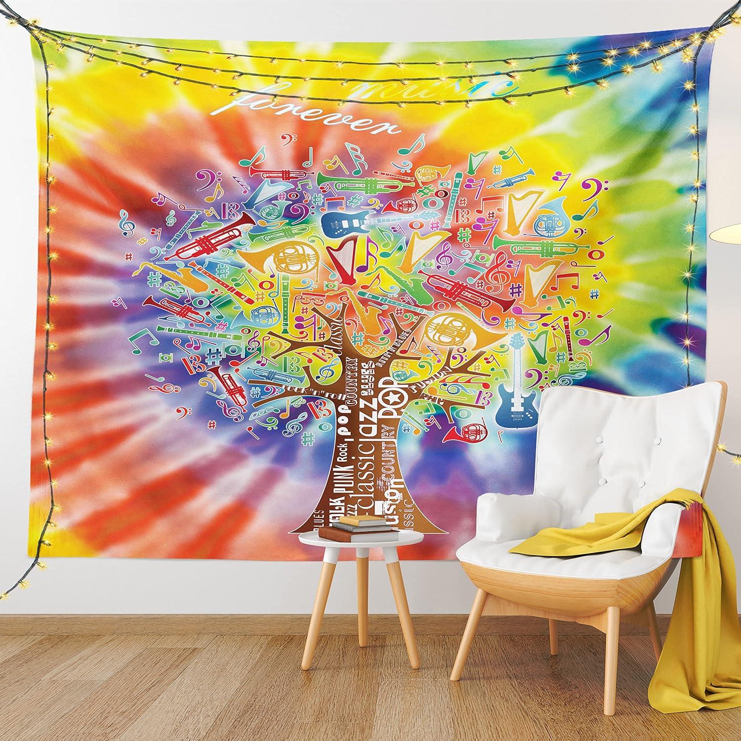 imageAmbesonne Hippie Tapestry Modern Scandi Crescent with Boho Floral and Leaves Greenery Black Cat Fabric Wall Hanging Decor for Bedroom Living Room Dorm 30quot X 45quot Grey Yellow Charcoal GreyYellow Red