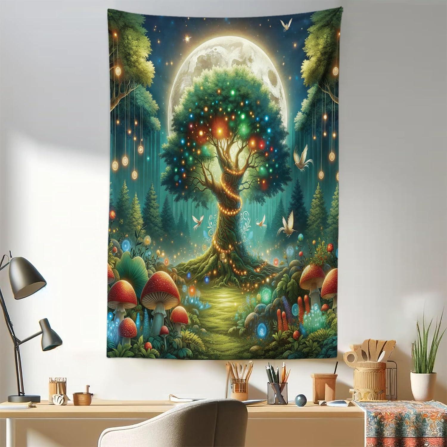 imageAmbesonne Hippie Tapestry Modern Scandi Crescent with Boho Floral and Leaves Greenery Black Cat Fabric Wall Hanging Decor for Bedroom Living Room Dorm 30quot X 45quot Grey Yellow Charcoal GreyRedwood Olive Green