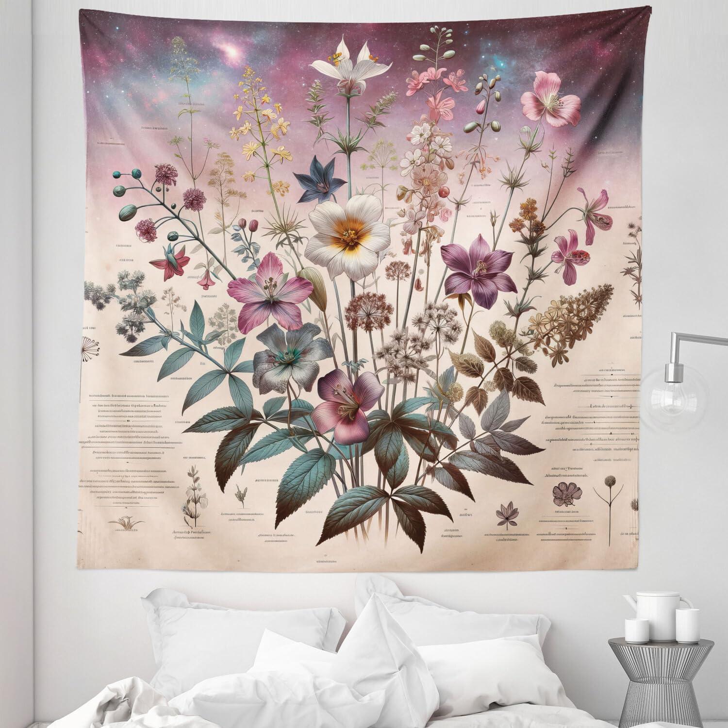 imageAmbesonne Hippie Tapestry Modern Scandi Crescent with Boho Floral and Leaves Greenery Black Cat Fabric Wall Hanging Decor for Bedroom Living Room Dorm 30quot X 45quot Grey Yellow Charcoal GreyMauve Beige Teal