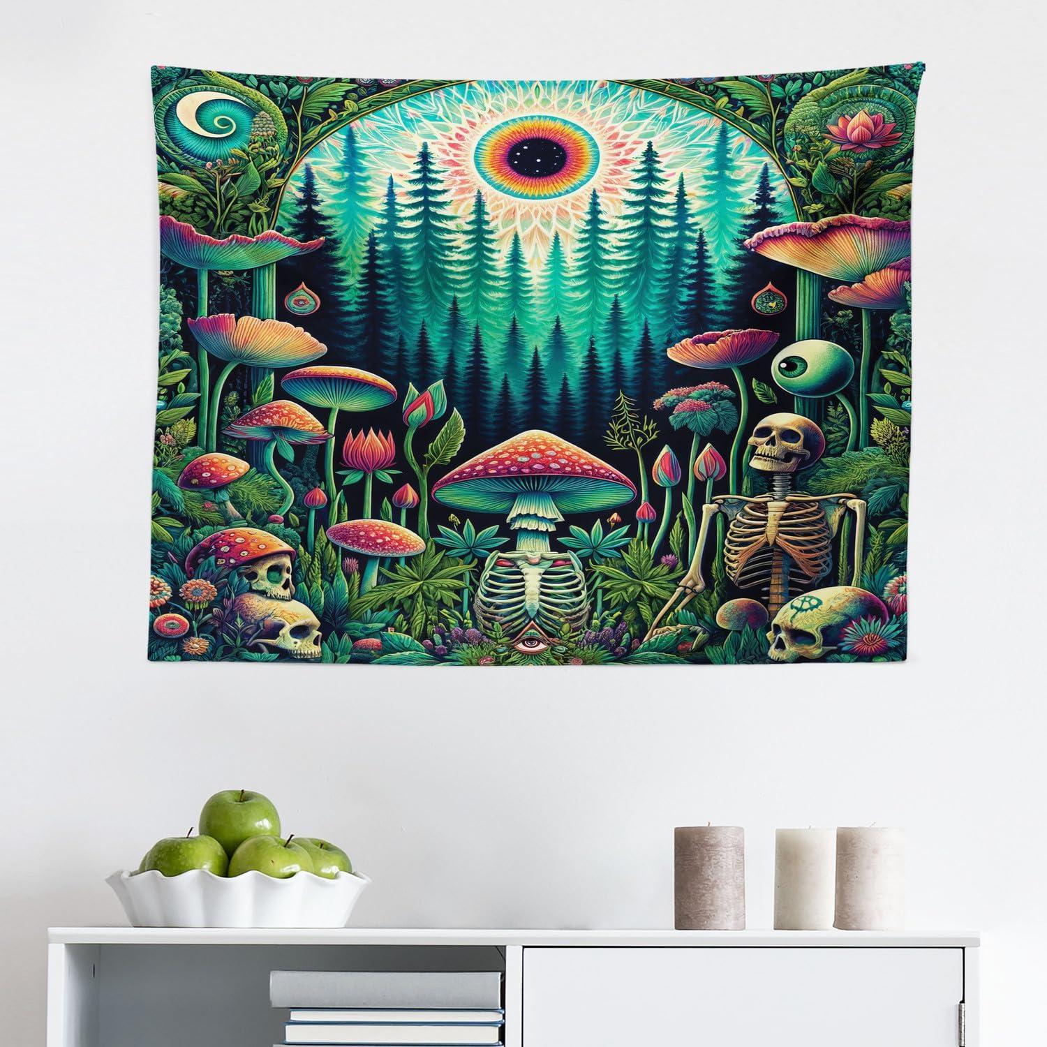 imageAmbesonne Hippie Tapestry Modern Scandi Crescent with Boho Floral and Leaves Greenery Black Cat Fabric Wall Hanging Decor for Bedroom Living Room Dorm 30quot X 45quot Grey Yellow Charcoal GreyFern Green Seafoam Coral