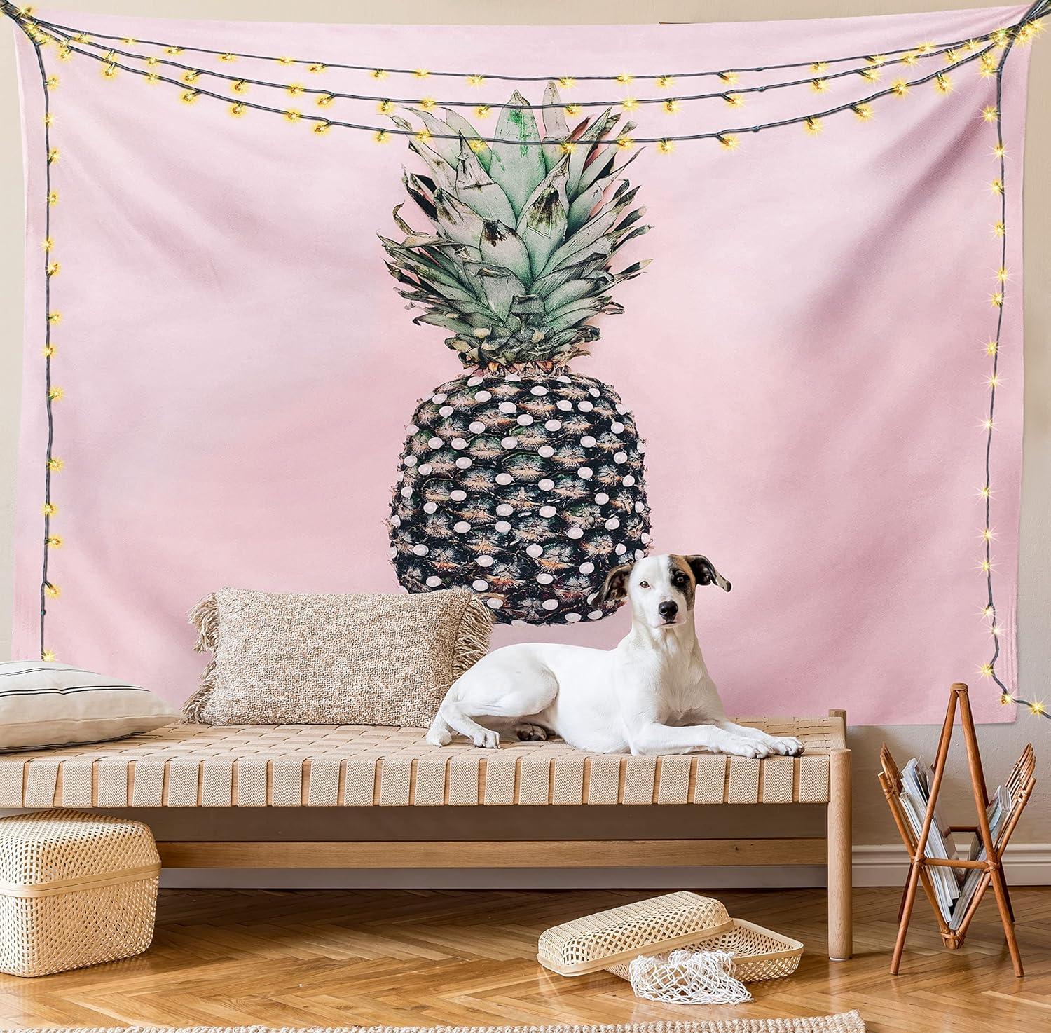 imageAmbesonne Hippie Tapestry Modern Scandi Crescent with Boho Floral and Leaves Greenery Black Cat Fabric Wall Hanging Decor for Bedroom Living Room Dorm 30quot X 45quot Grey Yellow Charcoal GreyPink and Green