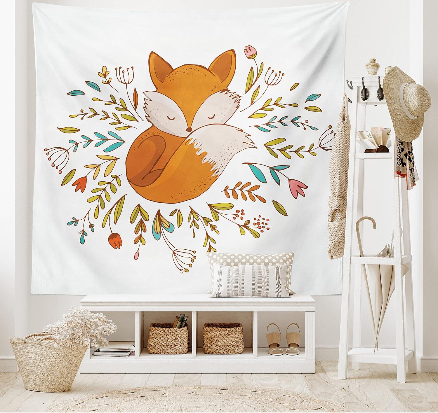 imageAmbesonne Hippie Tapestry Modern Scandi Crescent with Boho Floral and Leaves Greenery Black Cat Fabric Wall Hanging Decor for Bedroom Living Room Dorm 30quot X 45quot Grey Yellow Charcoal GreyDark Orange White