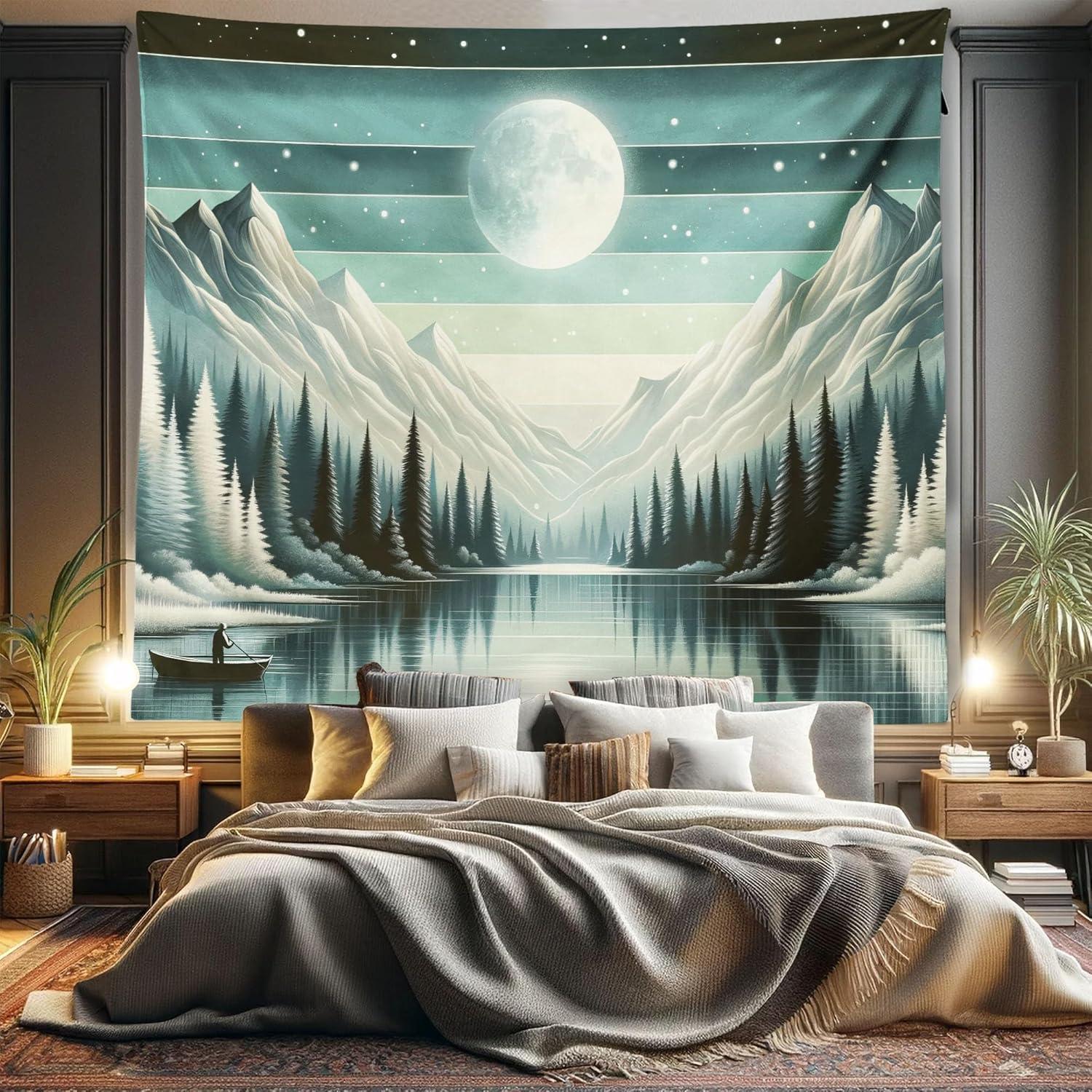 imageAmbesonne Hippie Tapestry Modern Scandi Crescent with Boho Floral and Leaves Greenery Black Cat Fabric Wall Hanging Decor for Bedroom Living Room Dorm 30quot X 45quot Grey Yellow Charcoal GreySeafoam Laurel Green