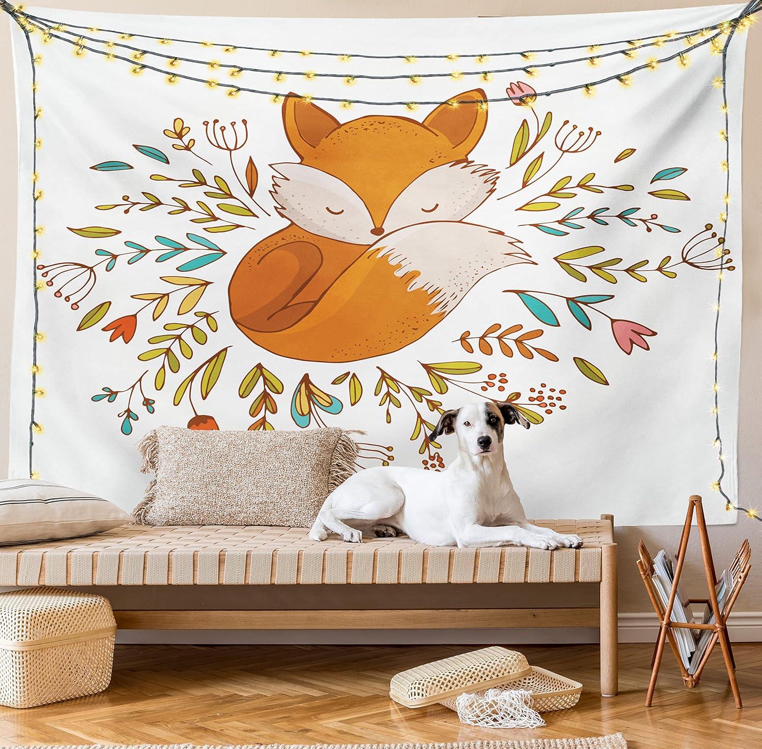 imageAmbesonne Hippie Tapestry Modern Scandi Crescent with Boho Floral and Leaves Greenery Black Cat Fabric Wall Hanging Decor for Bedroom Living Room Dorm 30quot X 45quot Grey Yellow Charcoal GreyDark Orange White
