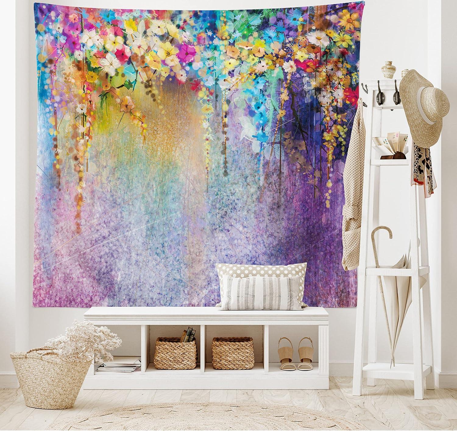 imageAmbesonne Hippie Tapestry Modern Scandi Crescent with Boho Floral and Leaves Greenery Black Cat Fabric Wall Hanging Decor for Bedroom Living Room Dorm 30quot X 45quot Grey Yellow Charcoal GreyBlue Purple