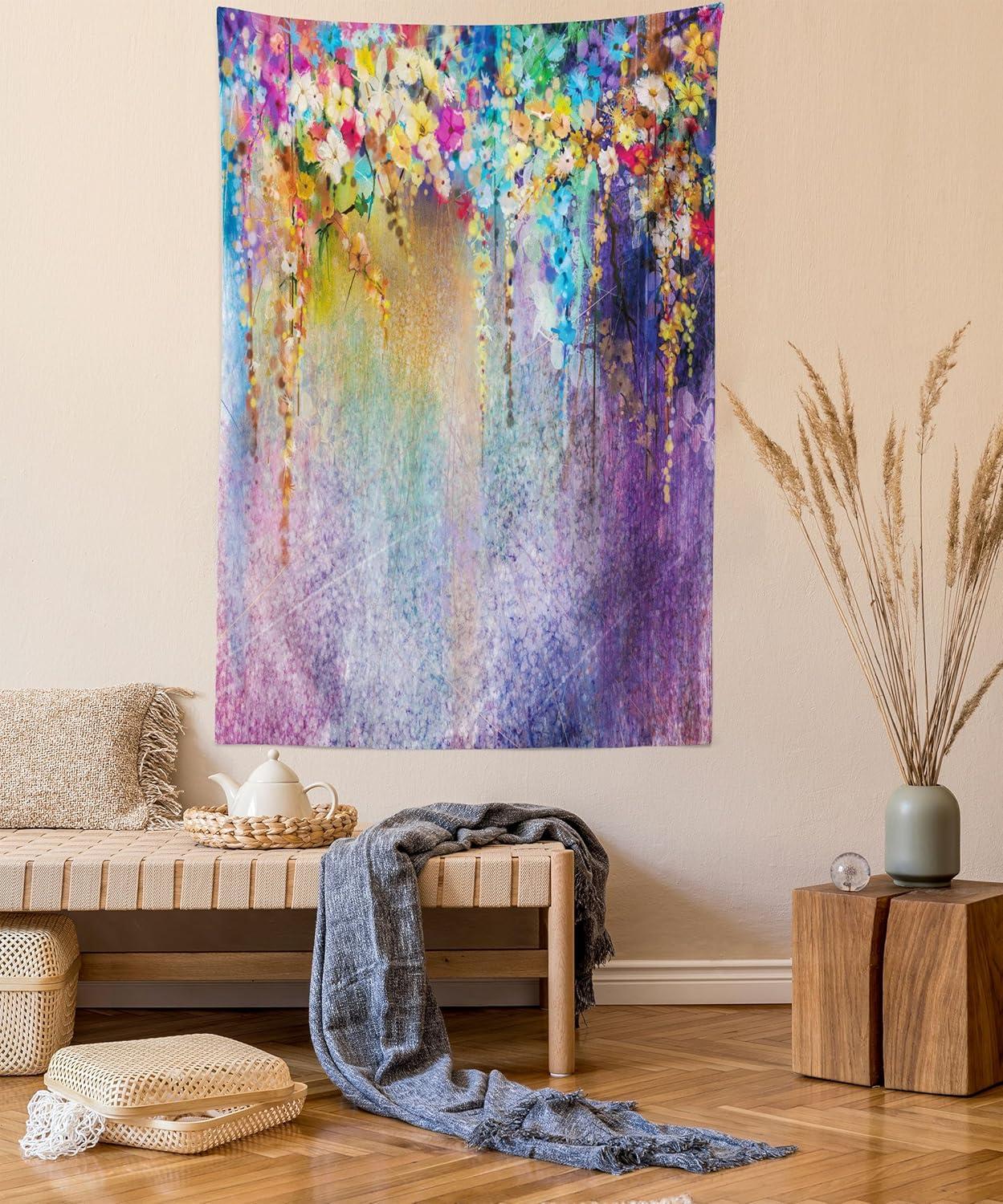imageAmbesonne Hippie Tapestry Modern Scandi Crescent with Boho Floral and Leaves Greenery Black Cat Fabric Wall Hanging Decor for Bedroom Living Room Dorm 30quot X 45quot Grey Yellow Charcoal GreyBlue Purple