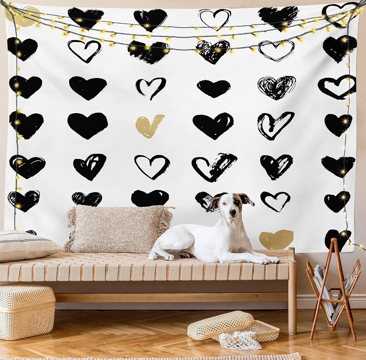 imageAmbesonne Hippie Tapestry Modern Scandi Crescent with Boho Floral and Leaves Greenery Black Cat Fabric Wall Hanging Decor for Bedroom Living Room Dorm 30quot X 45quot Grey Yellow Charcoal GreyTan Black White