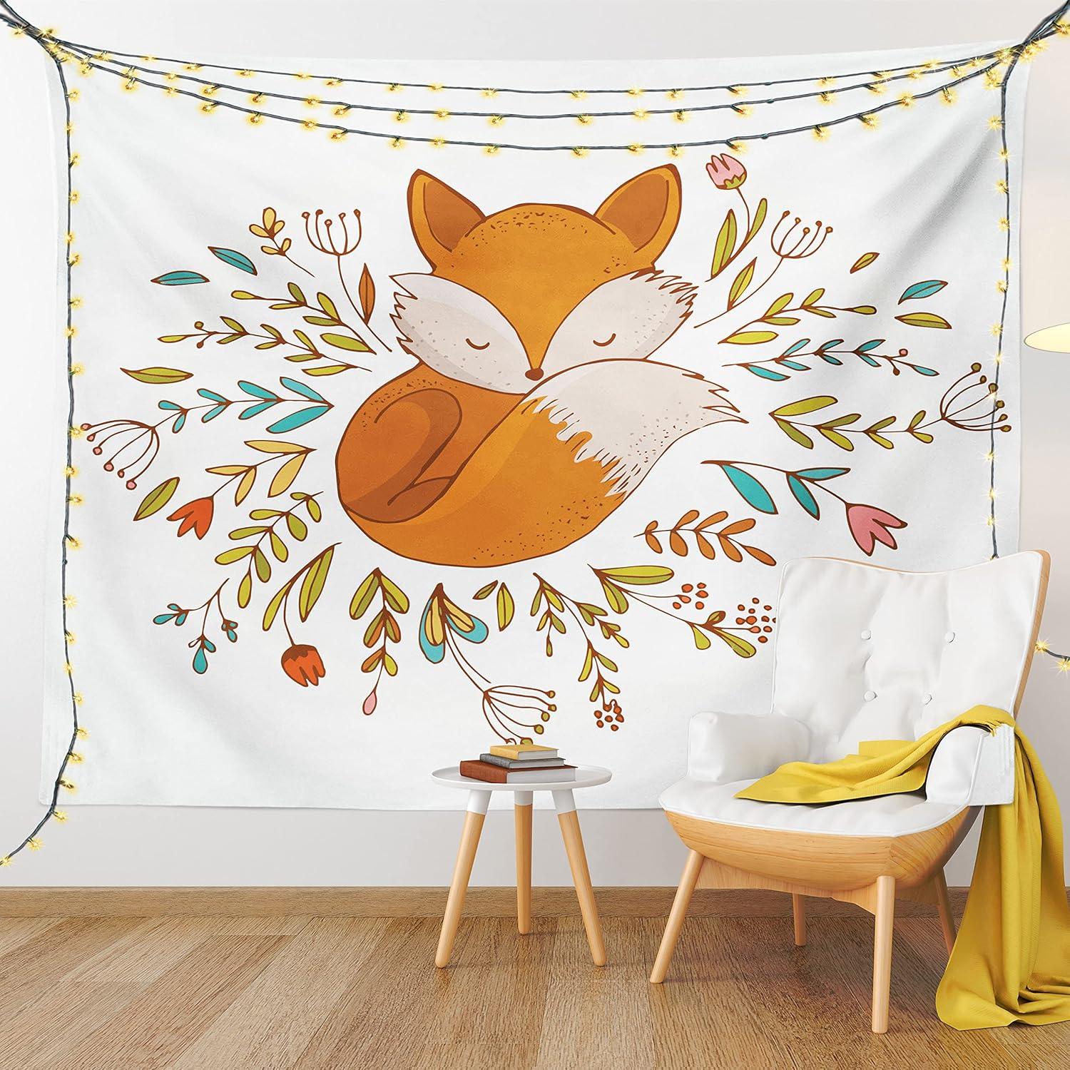 imageAmbesonne Hippie Tapestry Modern Scandi Crescent with Boho Floral and Leaves Greenery Black Cat Fabric Wall Hanging Decor for Bedroom Living Room Dorm 30quot X 45quot Grey Yellow Charcoal GreyDark Orange White