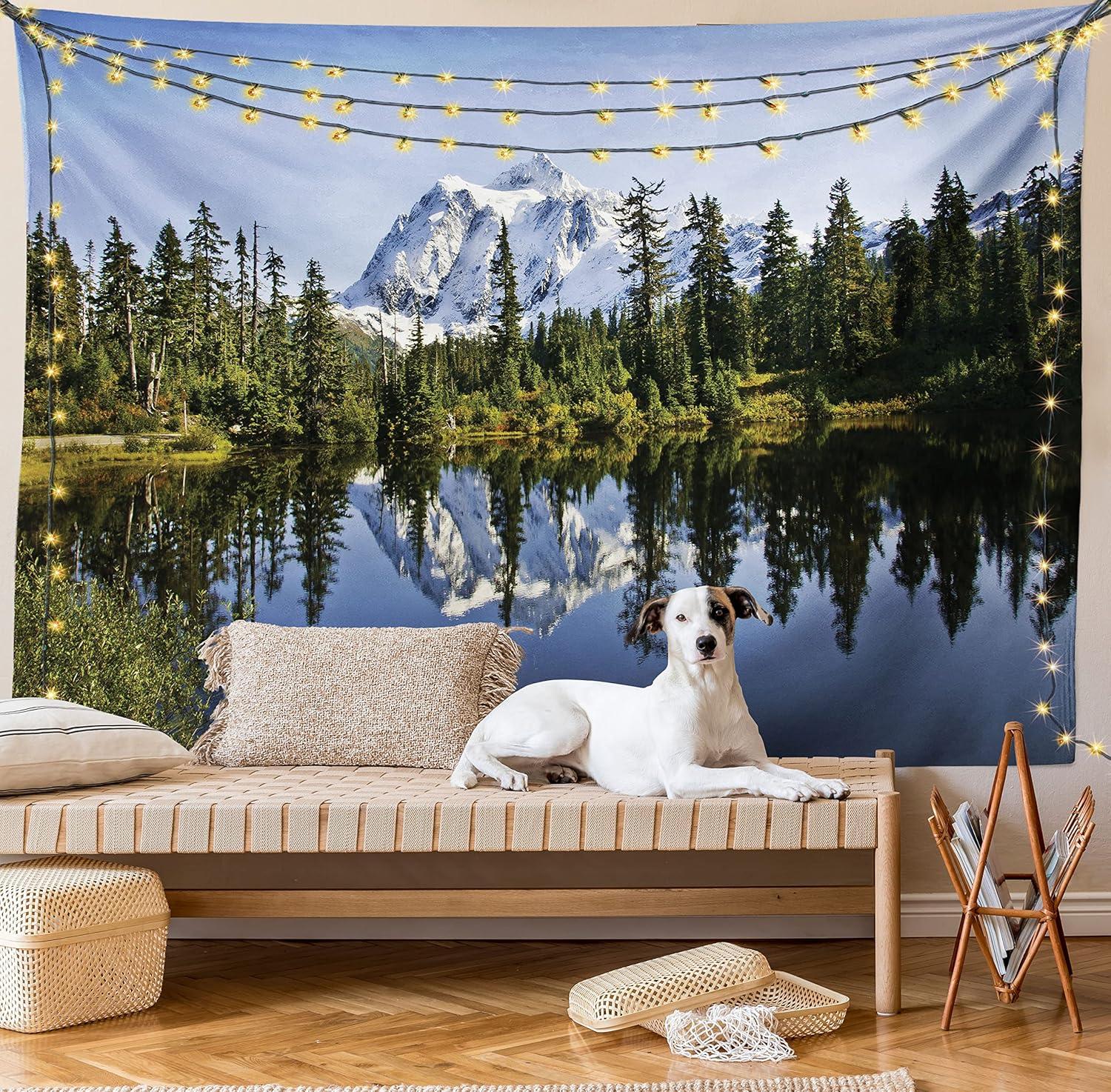 imageAmbesonne Hippie Tapestry Modern Scandi Crescent with Boho Floral and Leaves Greenery Black Cat Fabric Wall Hanging Decor for Bedroom Living Room Dorm 30quot X 45quot Grey Yellow Charcoal GreyGreen Blue White