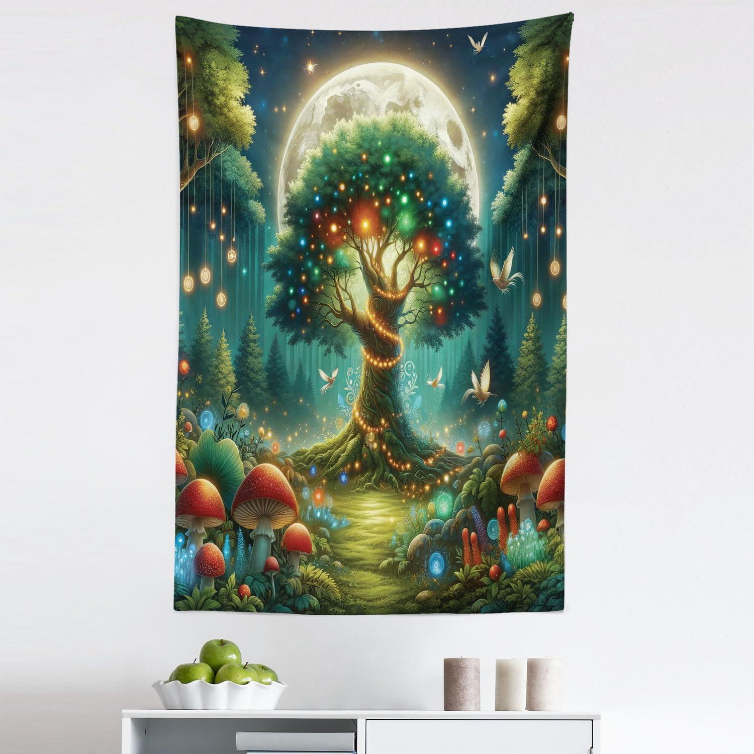 imageAmbesonne Hippie Tapestry Modern Scandi Crescent with Boho Floral and Leaves Greenery Black Cat Fabric Wall Hanging Decor for Bedroom Living Room Dorm 30quot X 45quot Grey Yellow Charcoal GreyRedwood Olive Green