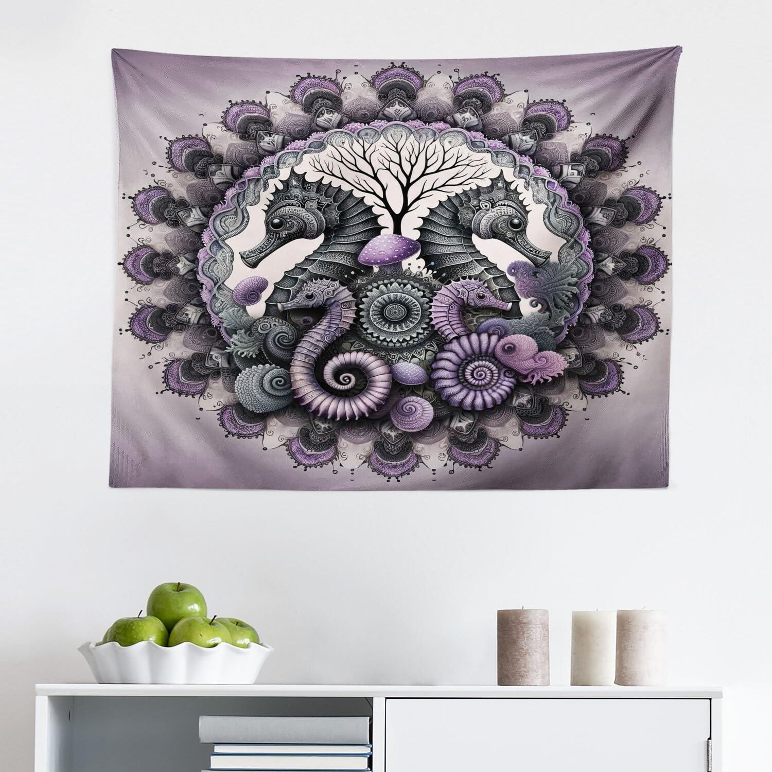 imageAmbesonne Hippie Tapestry Modern Scandi Crescent with Boho Floral and Leaves Greenery Black Cat Fabric Wall Hanging Decor for Bedroom Living Room Dorm 30quot X 45quot Grey Yellow Charcoal GreyMauve Grey