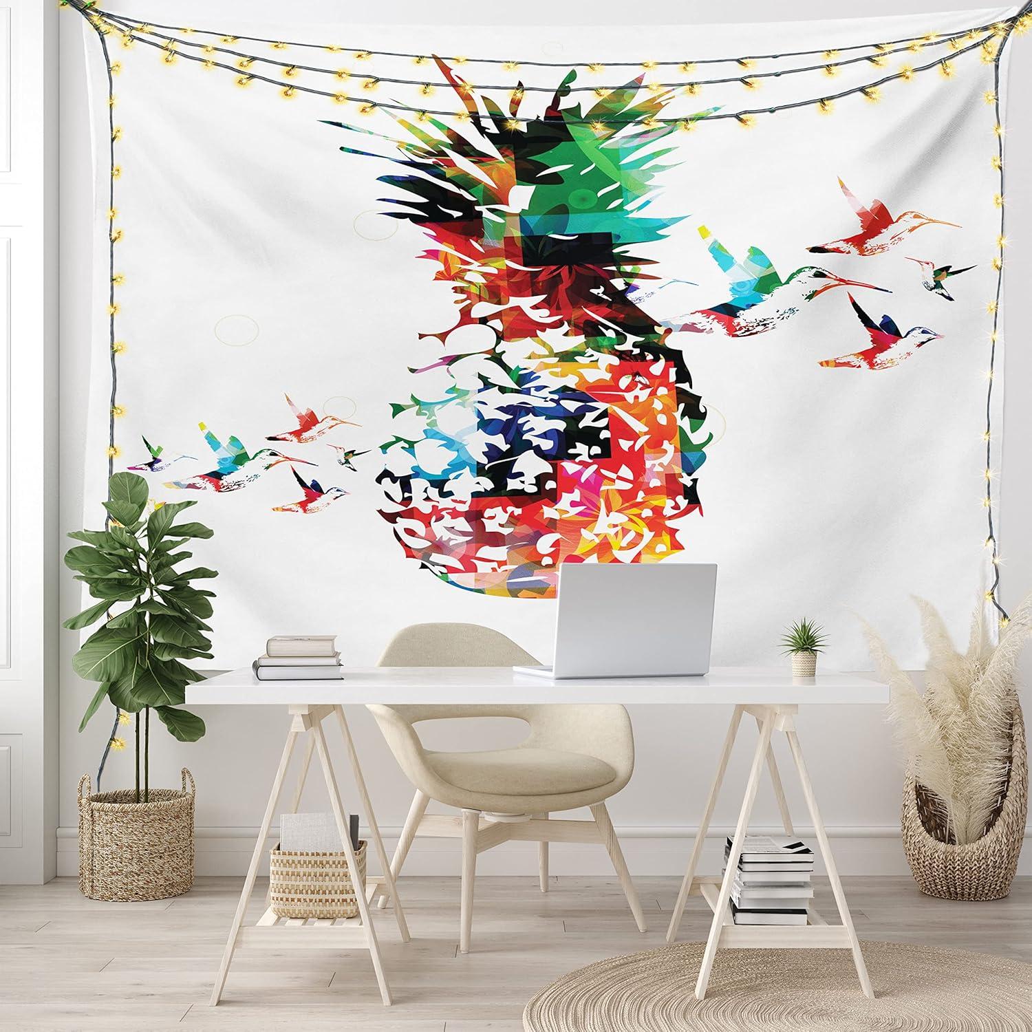 imageAmbesonne Hippie Tapestry Modern Scandi Crescent with Boho Floral and Leaves Greenery Black Cat Fabric Wall Hanging Decor for Bedroom Living Room Dorm 30quot X 45quot Grey Yellow Charcoal GreyMulticolor