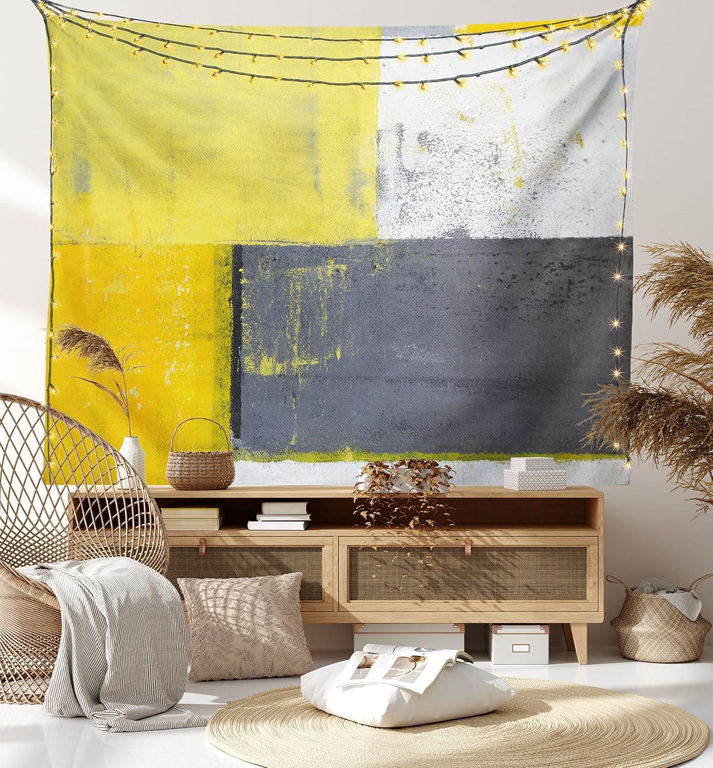 imageAmbesonne Hippie Tapestry Modern Scandi Crescent with Boho Floral and Leaves Greenery Black Cat Fabric Wall Hanging Decor for Bedroom Living Room Dorm 30quot X 45quot Grey Yellow Charcoal GreyGrey Yellow